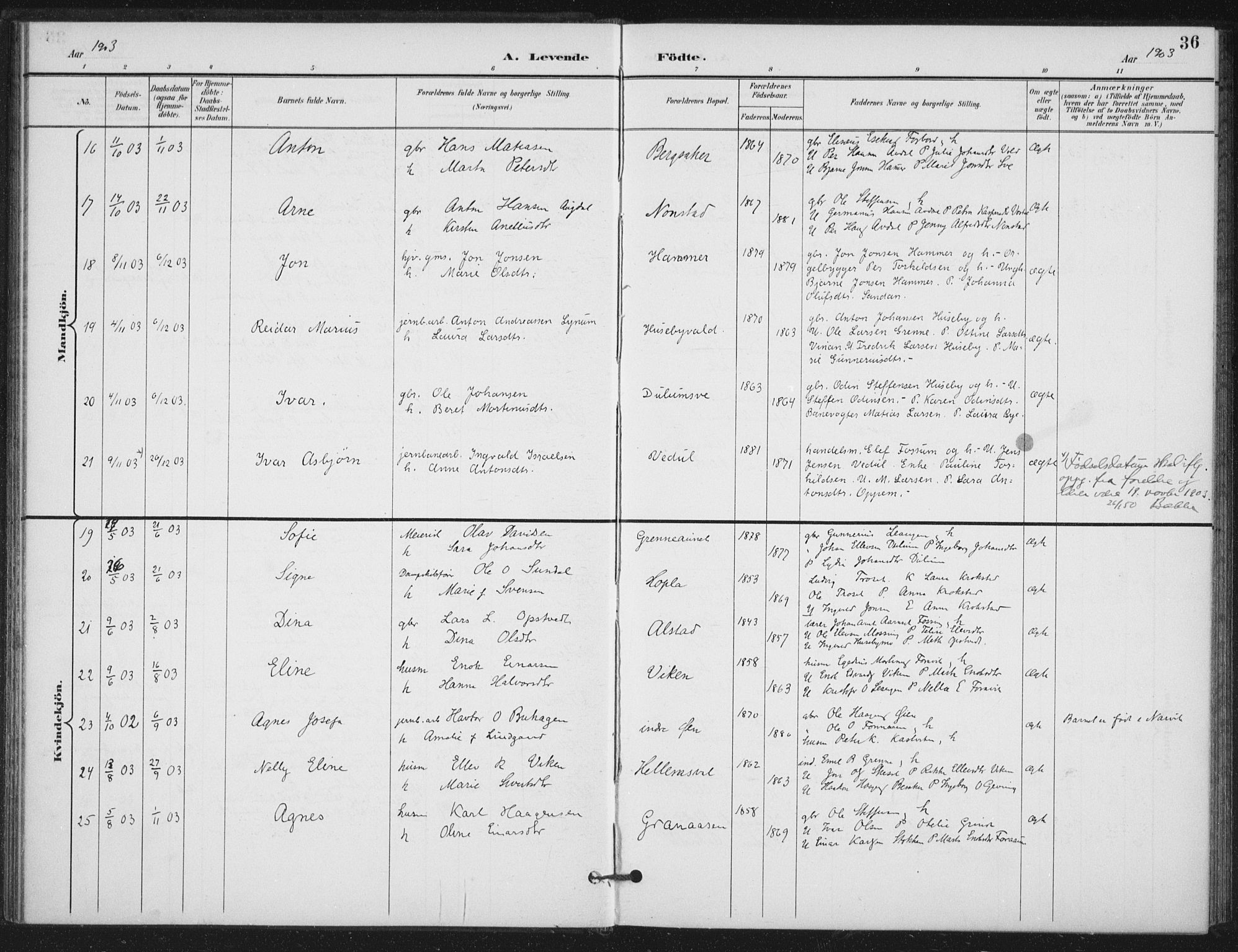 Ministerialprotokoller, klokkerbøker og fødselsregistre - Nord-Trøndelag, AV/SAT-A-1458/714/L0131: Parish register (official) no. 714A02, 1896-1918, p. 36