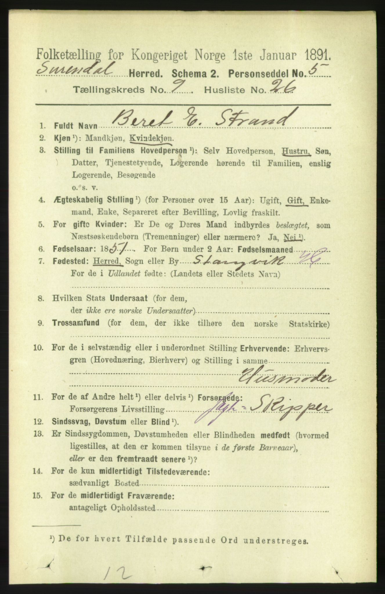 RA, 1891 census for 1566 Surnadal, 1891, p. 2497