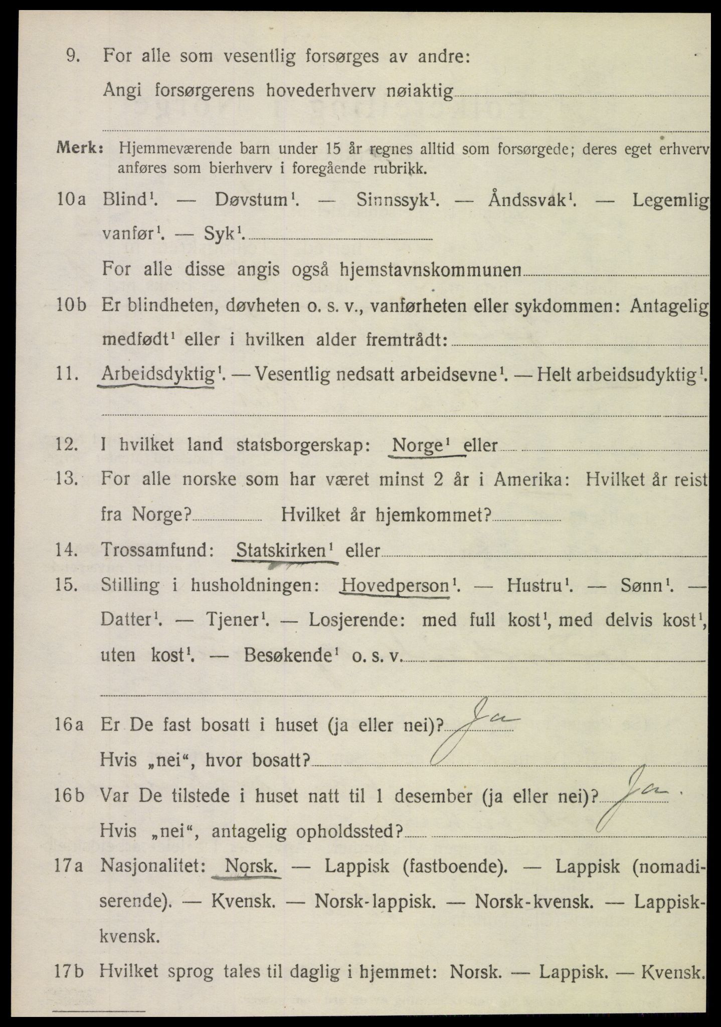 SAT, 1920 census for Nesna, 1920, p. 5734