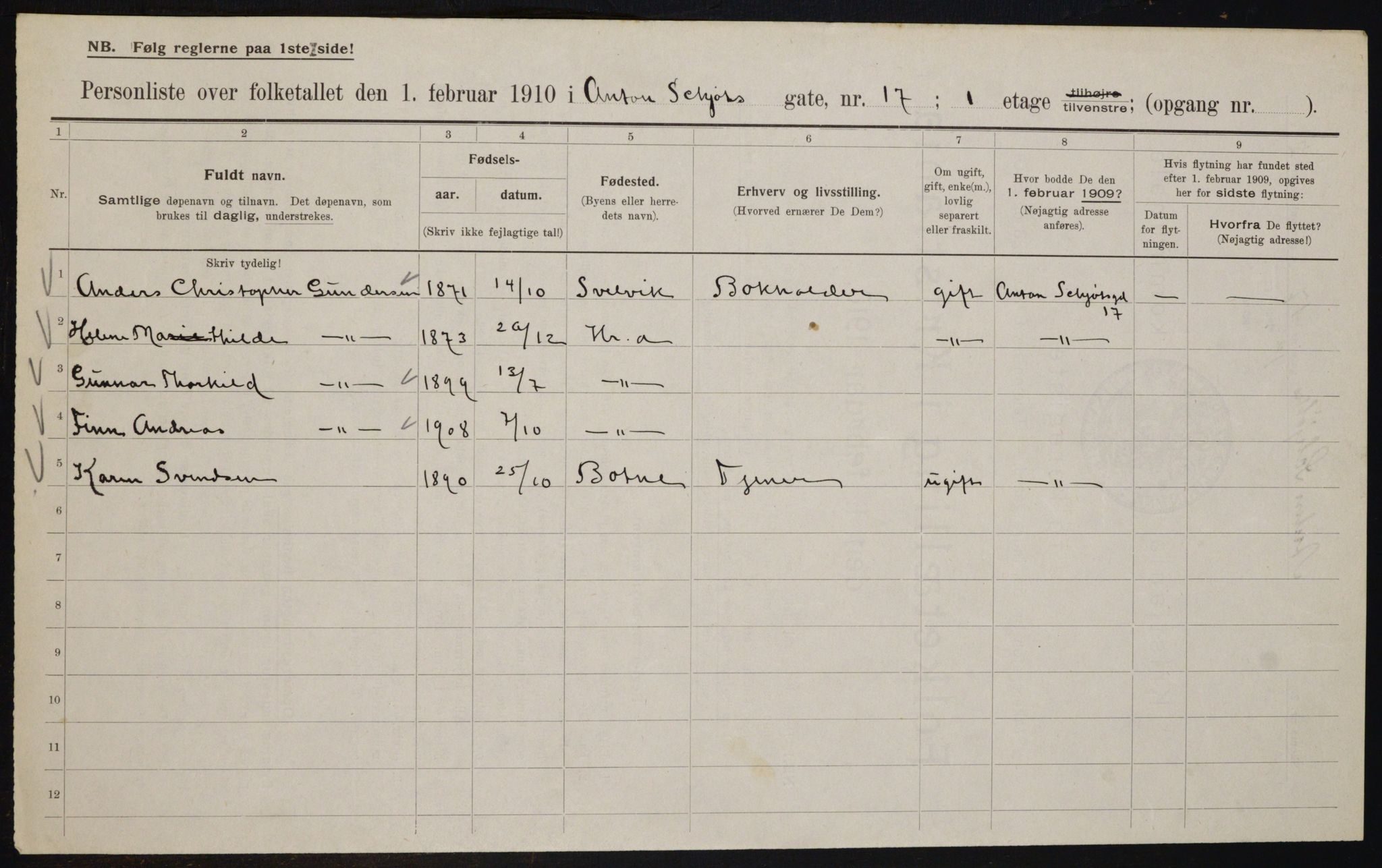 OBA, Municipal Census 1910 for Kristiania, 1910, p. 1241