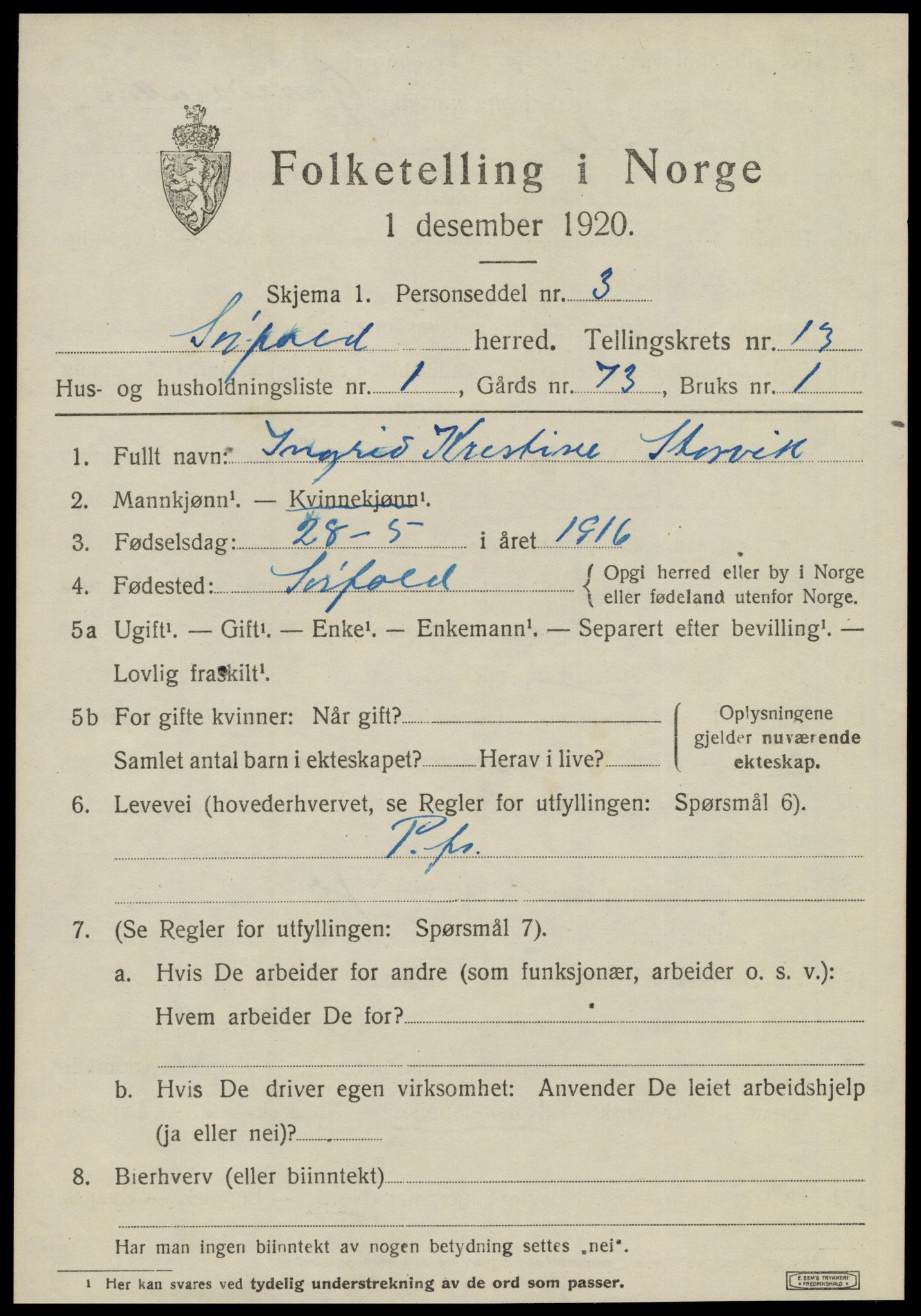 SAT, 1920 census for Sørfold, 1920, p. 6435