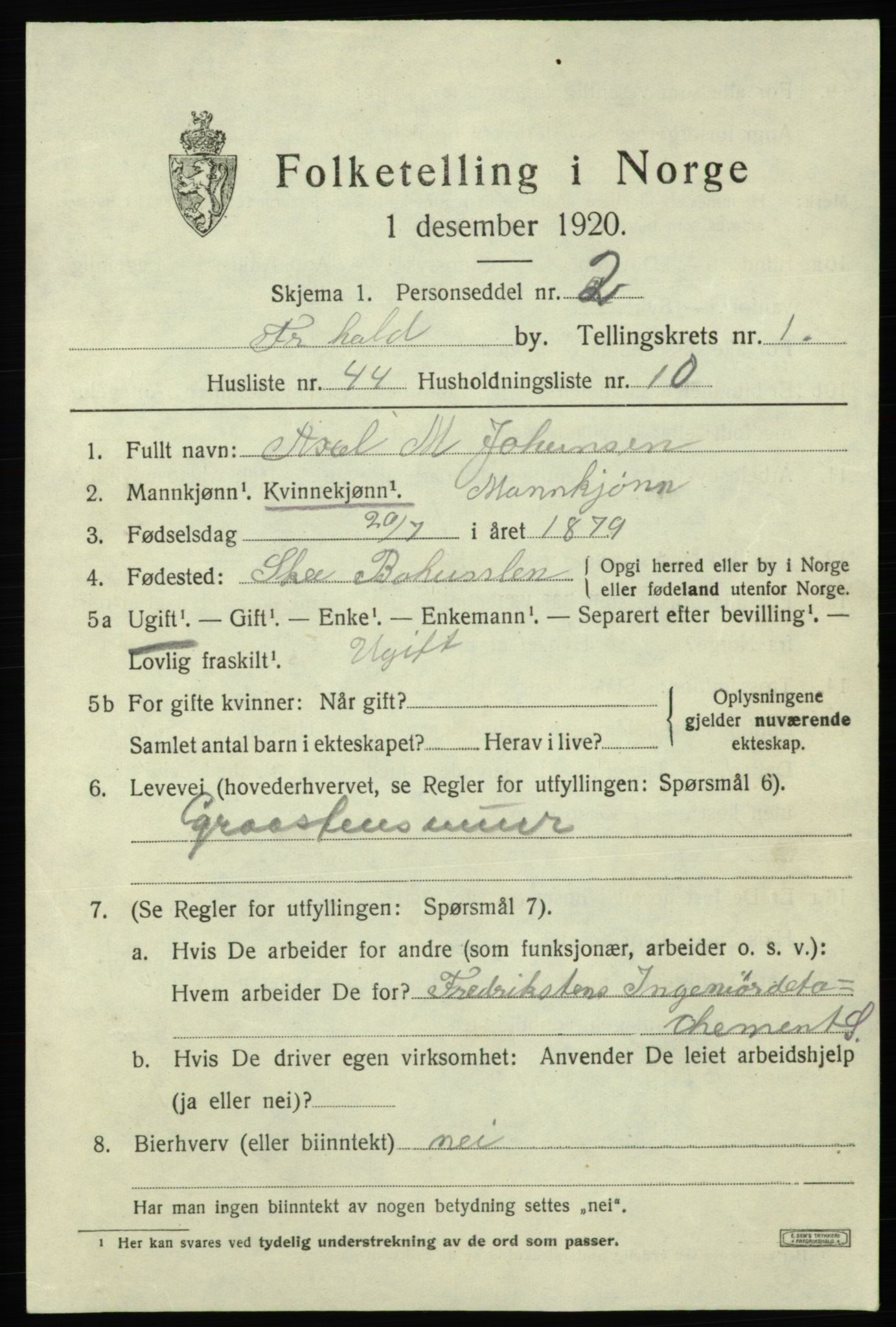 SAO, 1920 census for Fredrikshald, 1920, p. 8979