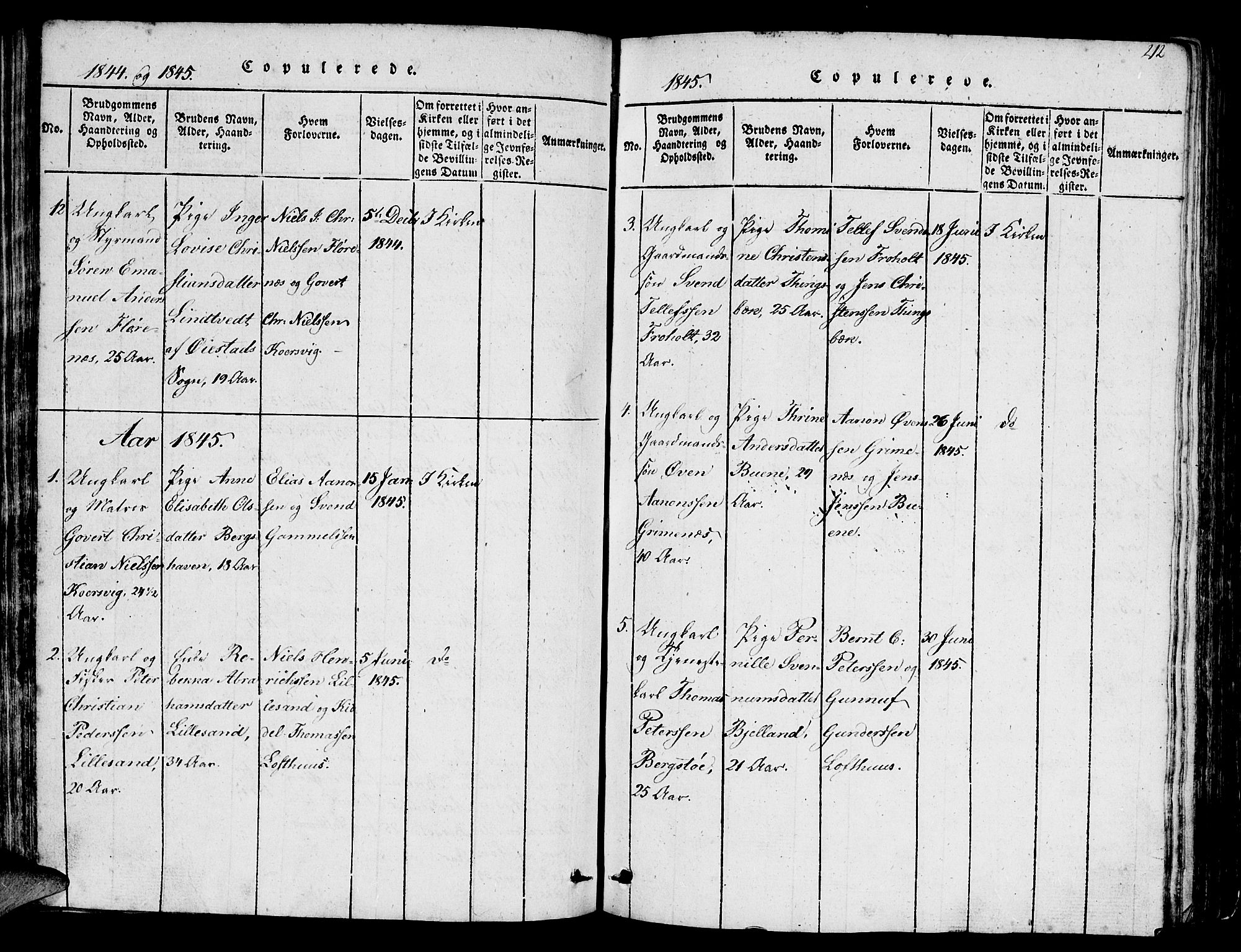 Vestre Moland sokneprestkontor, SAK/1111-0046/F/Fb/Fbb/L0001: Parish register (copy) no. B 1, 1816-1851, p. 212