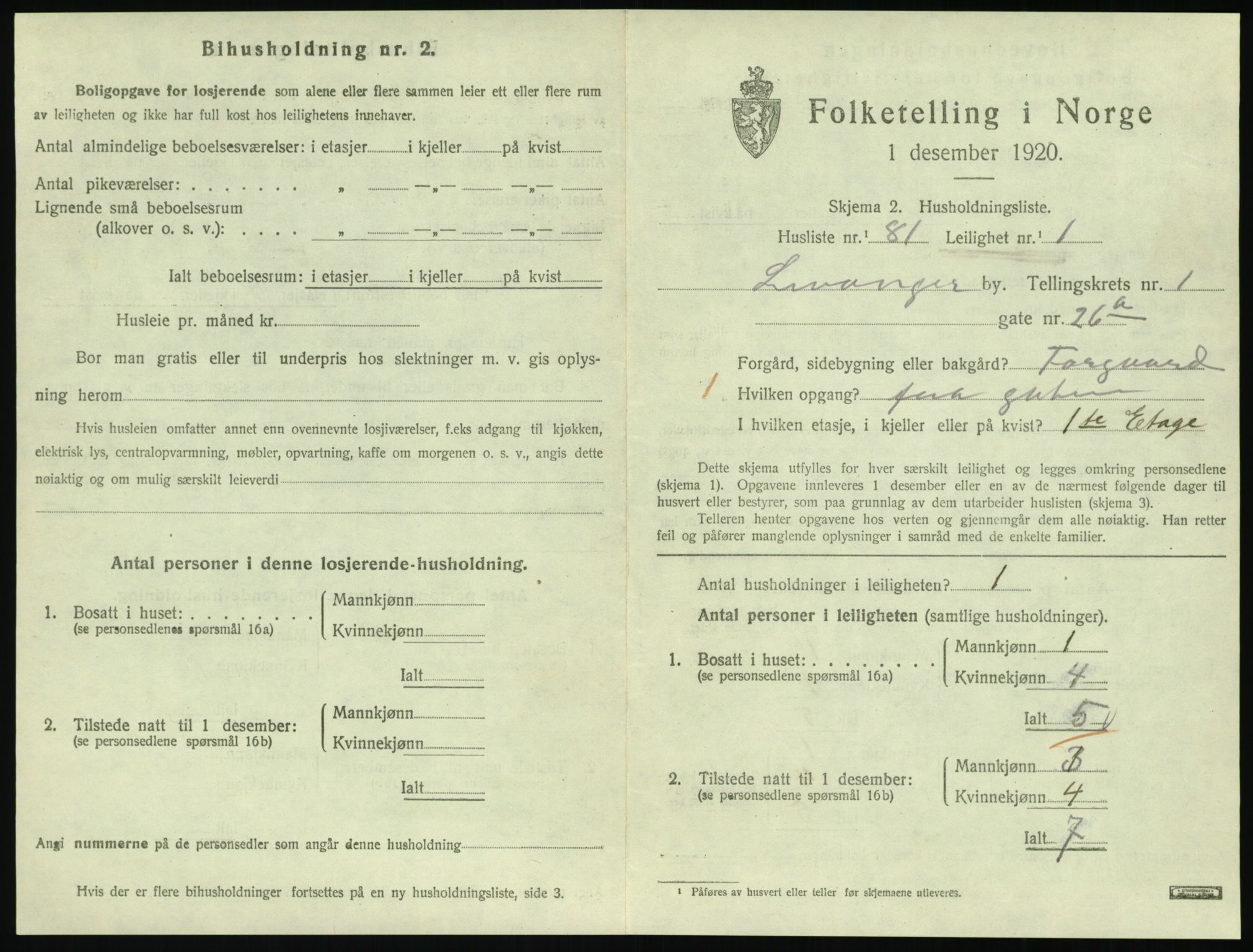 SAT, 1920 census for Levanger town, 1920, p. 802