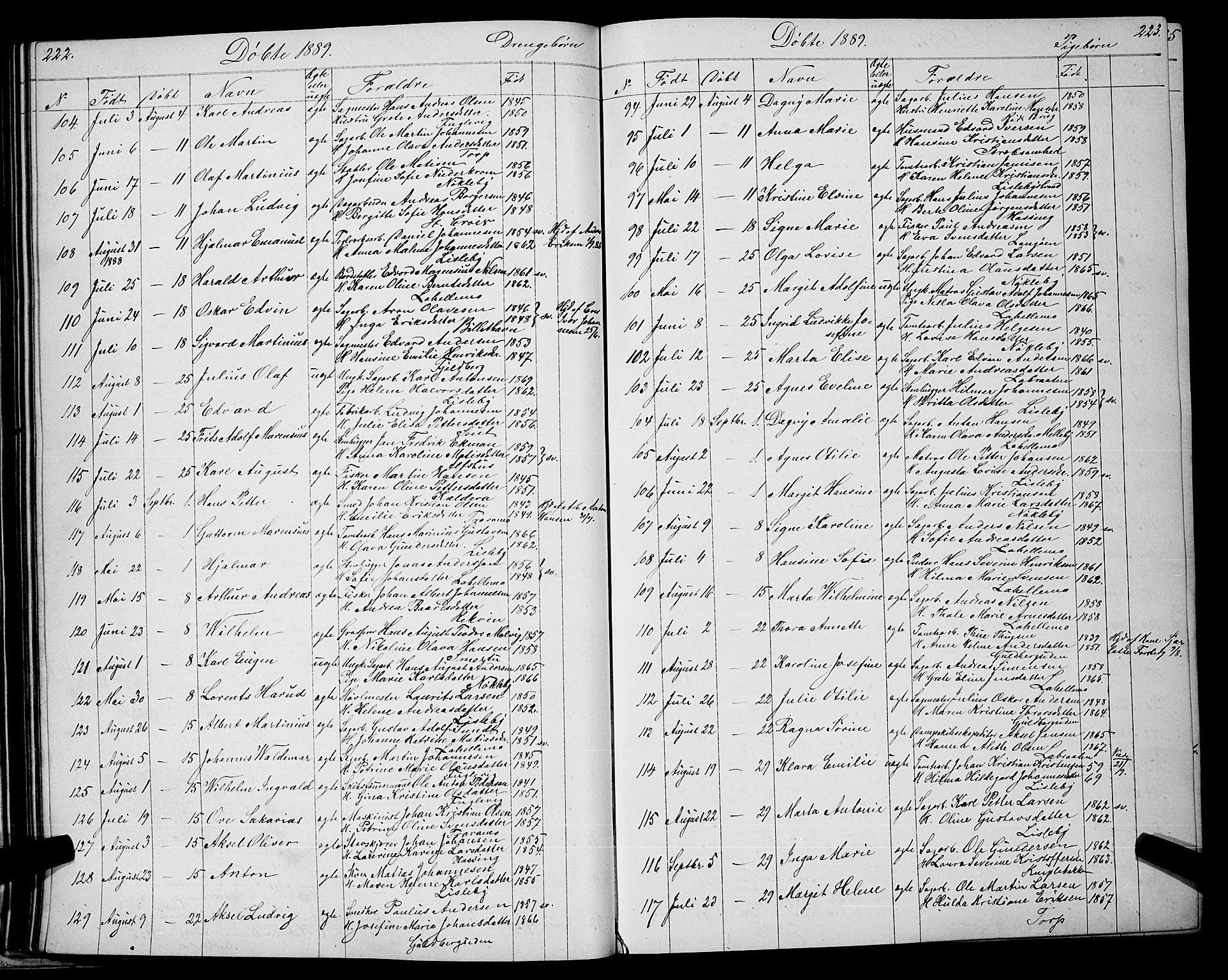 Glemmen prestekontor Kirkebøker, AV/SAO-A-10908/G/Ga/L0005: Parish register (copy) no. 5, 1876-1893, p. 222-223