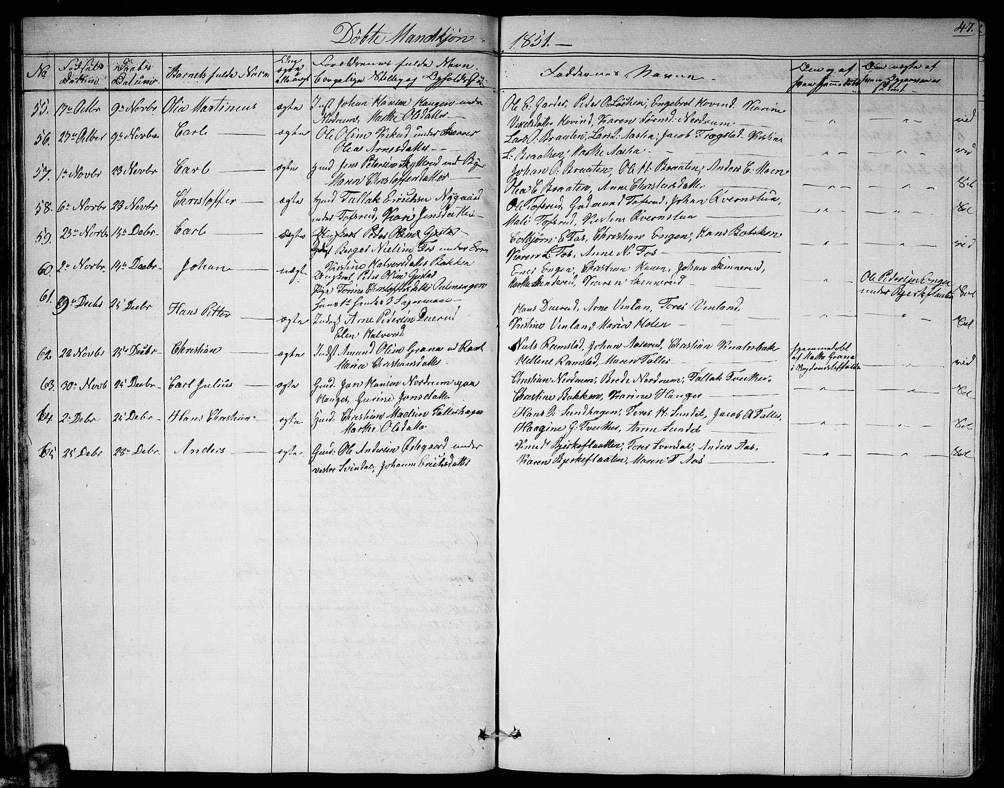Fet prestekontor Kirkebøker, AV/SAO-A-10370a/G/Ga/L0002: Parish register (copy) no. I 2, 1843-1859, p. 47