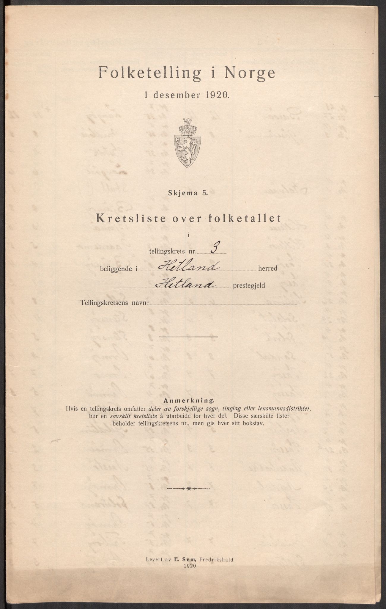 SAST, 1920 census for Hetland, 1920, p. 90