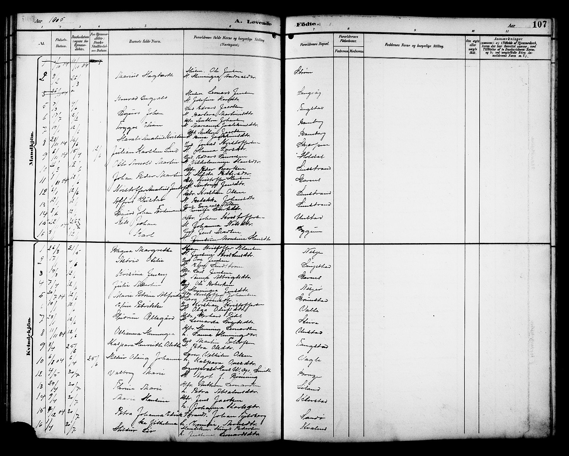 Ministerialprotokoller, klokkerbøker og fødselsregistre - Nordland, AV/SAT-A-1459/880/L1141: Parish register (copy) no. 880C03, 1893-1928, p. 107