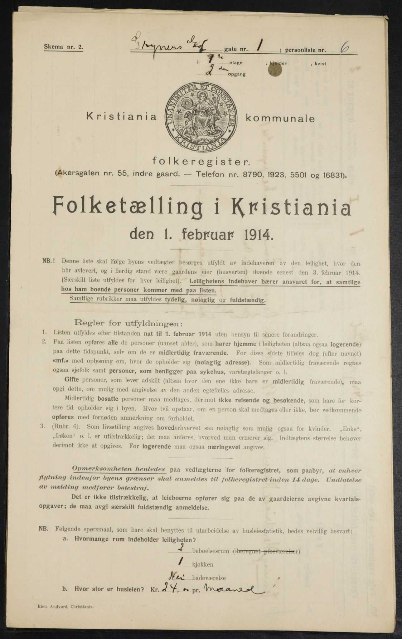 OBA, Municipal Census 1914 for Kristiania, 1914, p. 30752