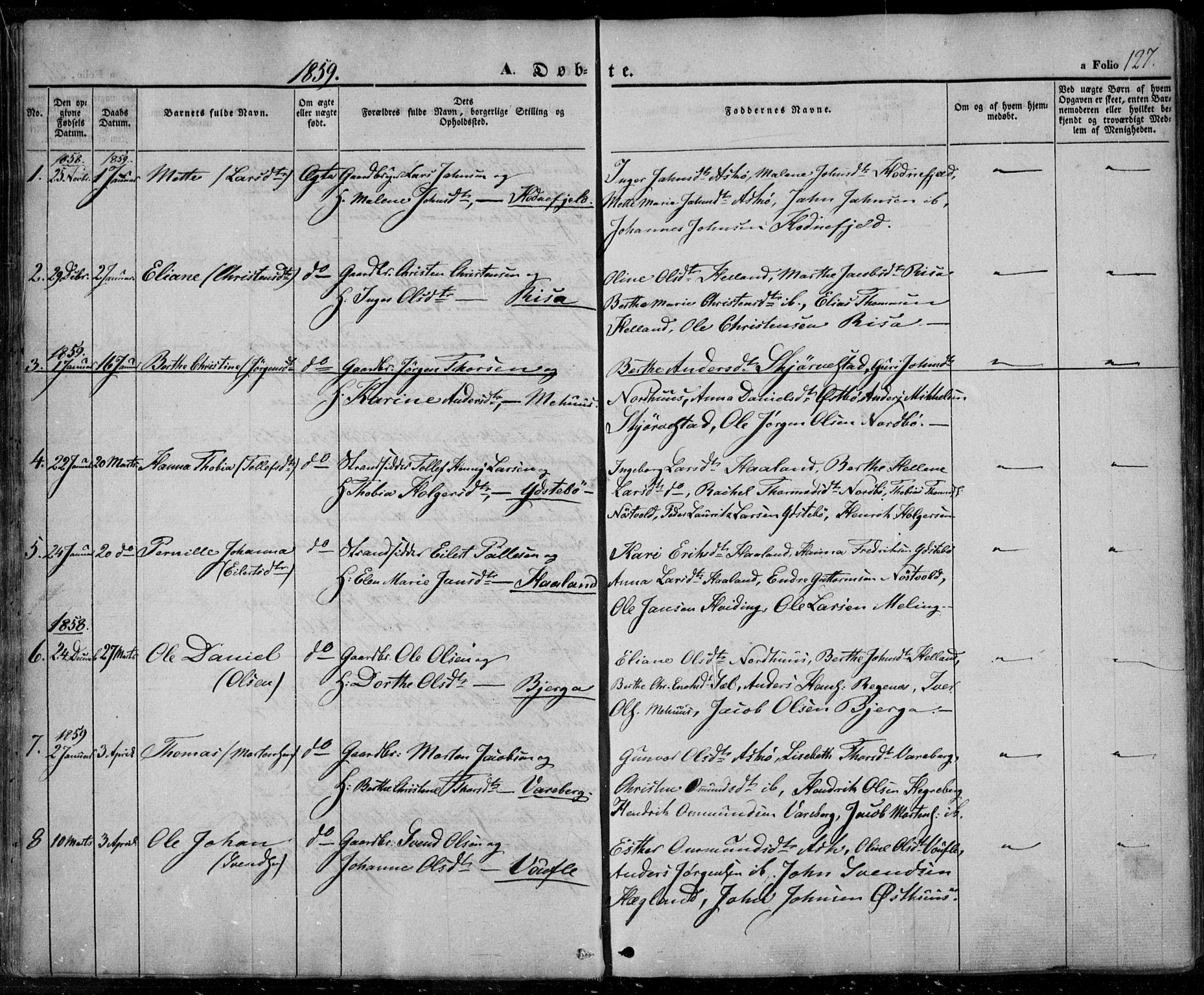 Rennesøy sokneprestkontor, SAST/A -101827/H/Ha/Haa/L0005: Parish register (official) no. A 5, 1838-1859, p. 127