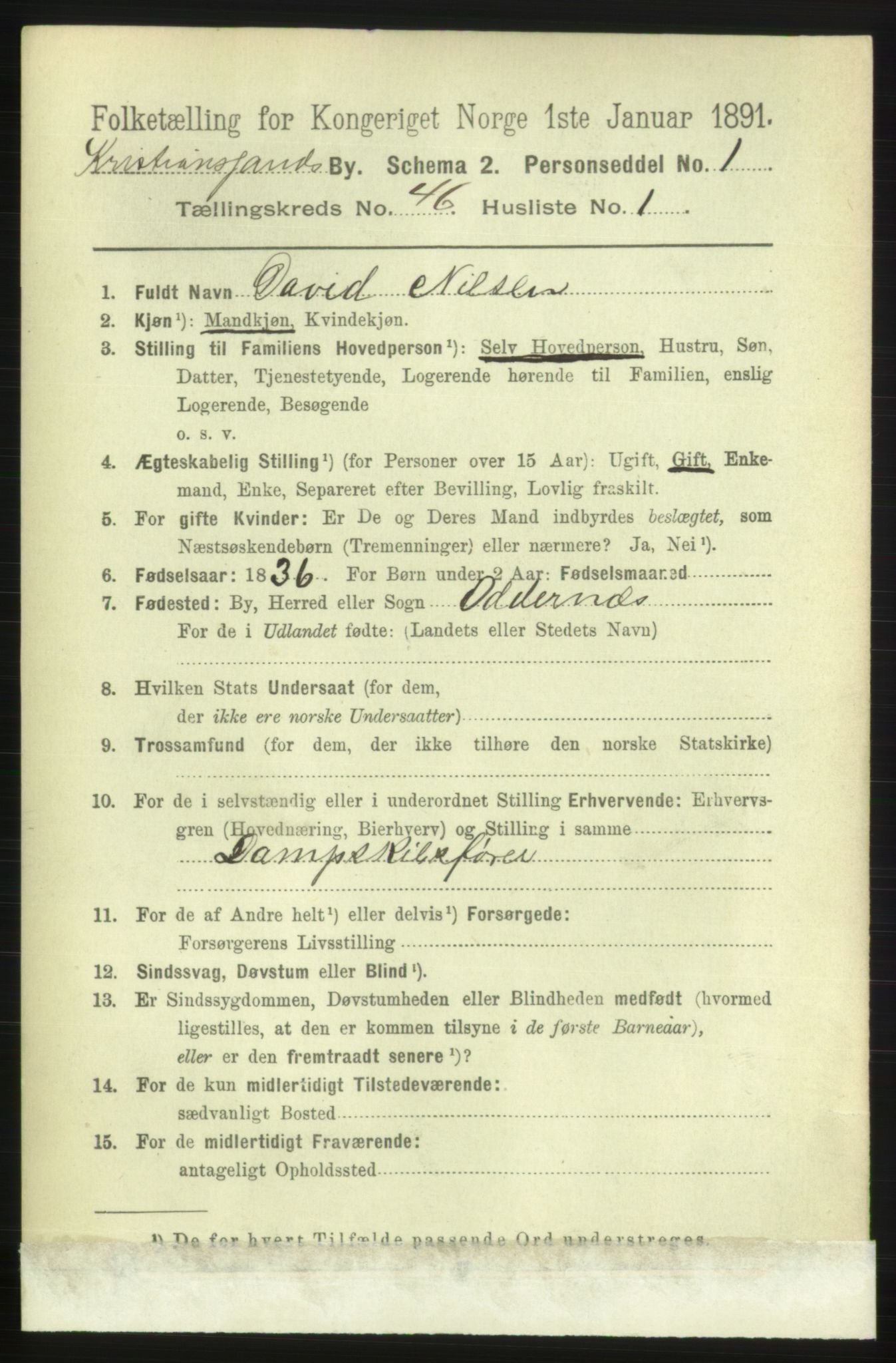 RA, 1891 census for 1001 Kristiansand, 1891, p. 14000