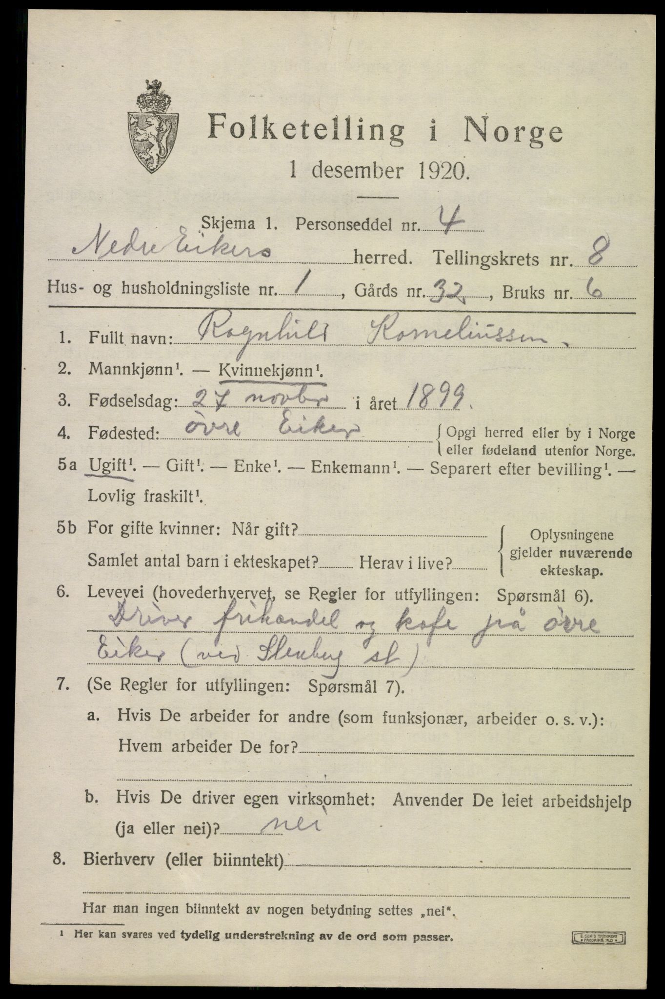 SAKO, 1920 census for Nedre Eiker, 1920, p. 8415