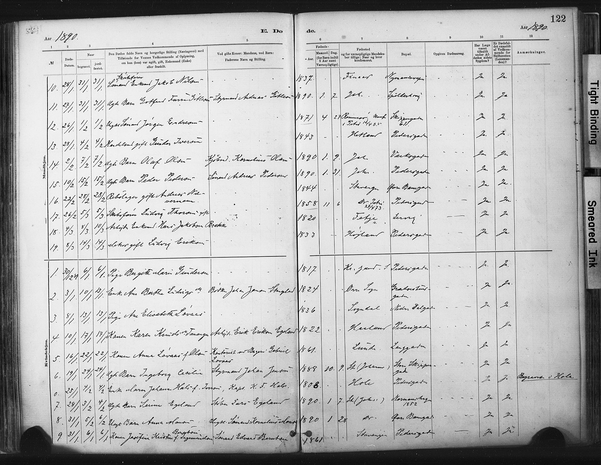 St. Johannes sokneprestkontor, SAST/A-101814/001/30/30BA/L0003: Parish register (official) no. A 3, 1885-1910, p. 122
