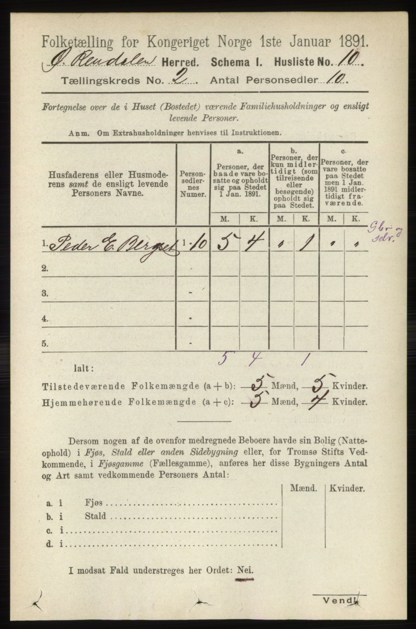 RA, 1891 census for 0433 Øvre Rendal, 1891, p. 343