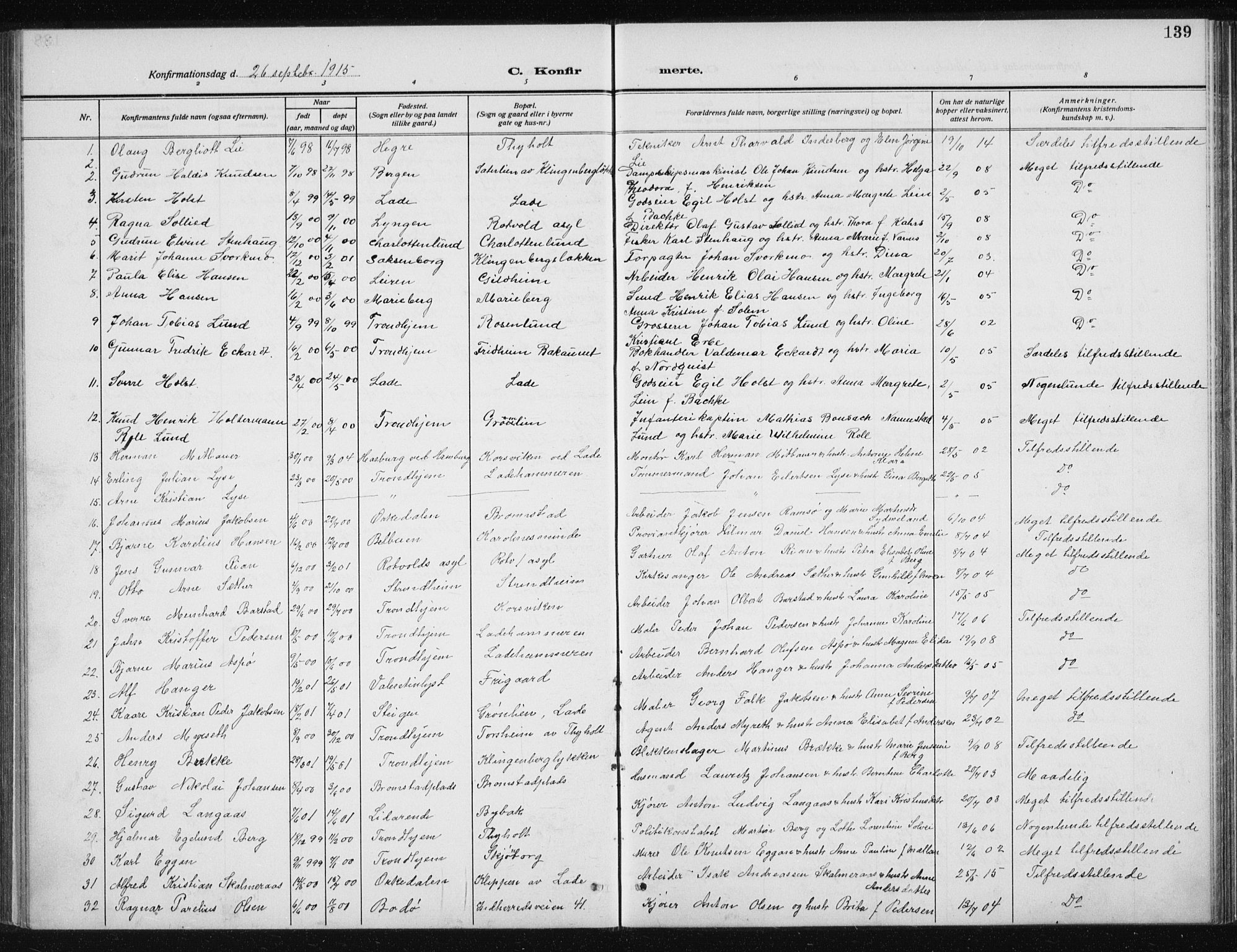 Ministerialprotokoller, klokkerbøker og fødselsregistre - Sør-Trøndelag, SAT/A-1456/606/L0314: Parish register (copy) no. 606C10, 1911-1937, p. 139