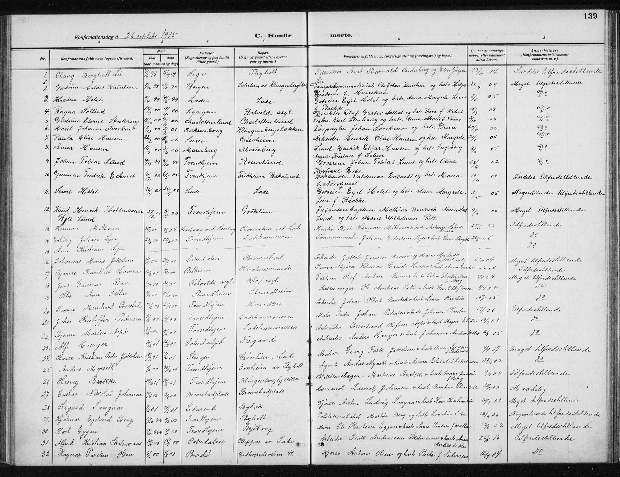 Ministerialprotokoller, klokkerbøker og fødselsregistre - Sør-Trøndelag, AV/SAT-A-1456/606/L0314: Parish register (copy) no. 606C10, 1911-1937, p. 139