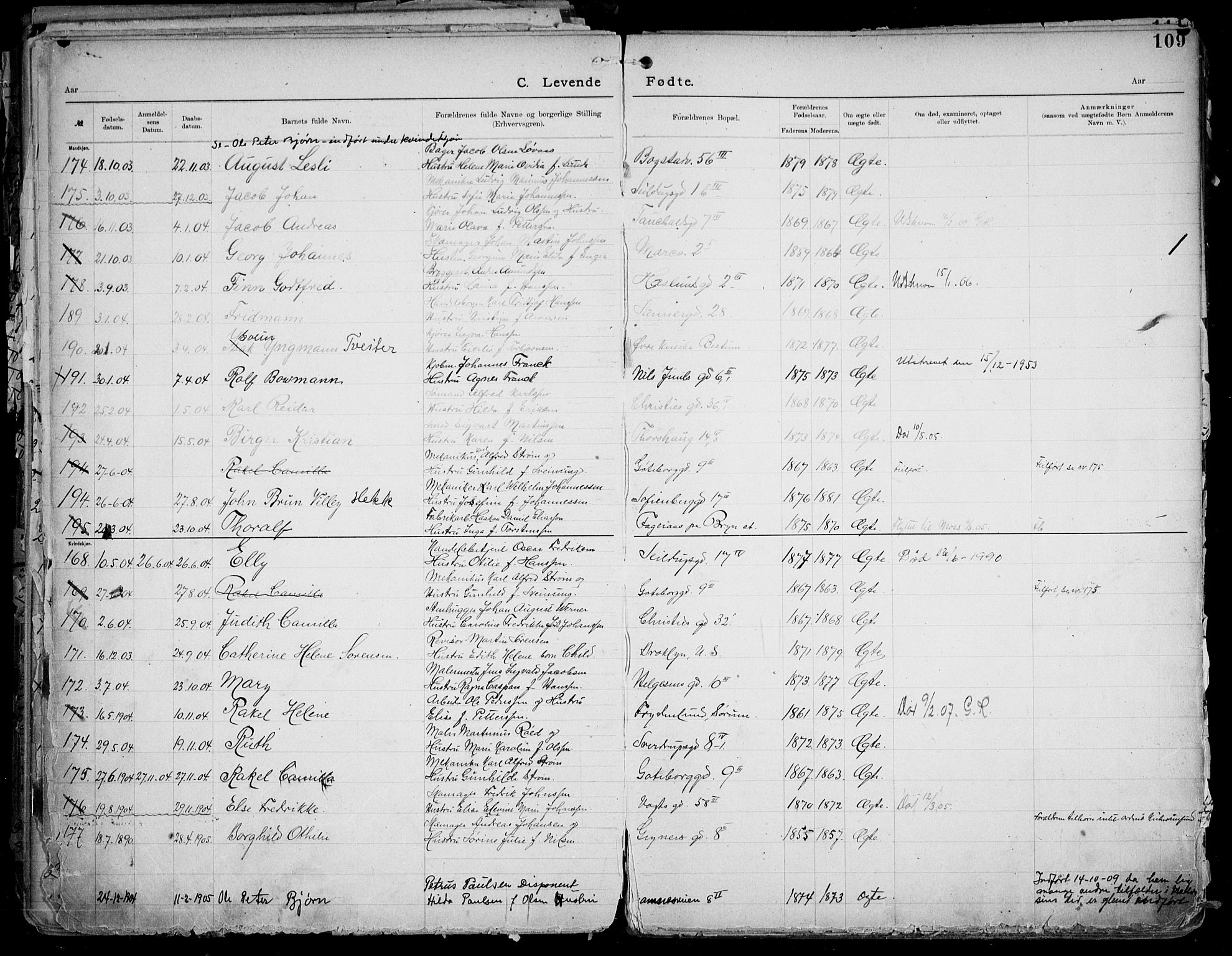 Første Metodistkirke Oslo -  menighetsprotokoller, SAO/PAO-0067/F/L0004: Dissenter register no. 4, 1892-1927, p. 109