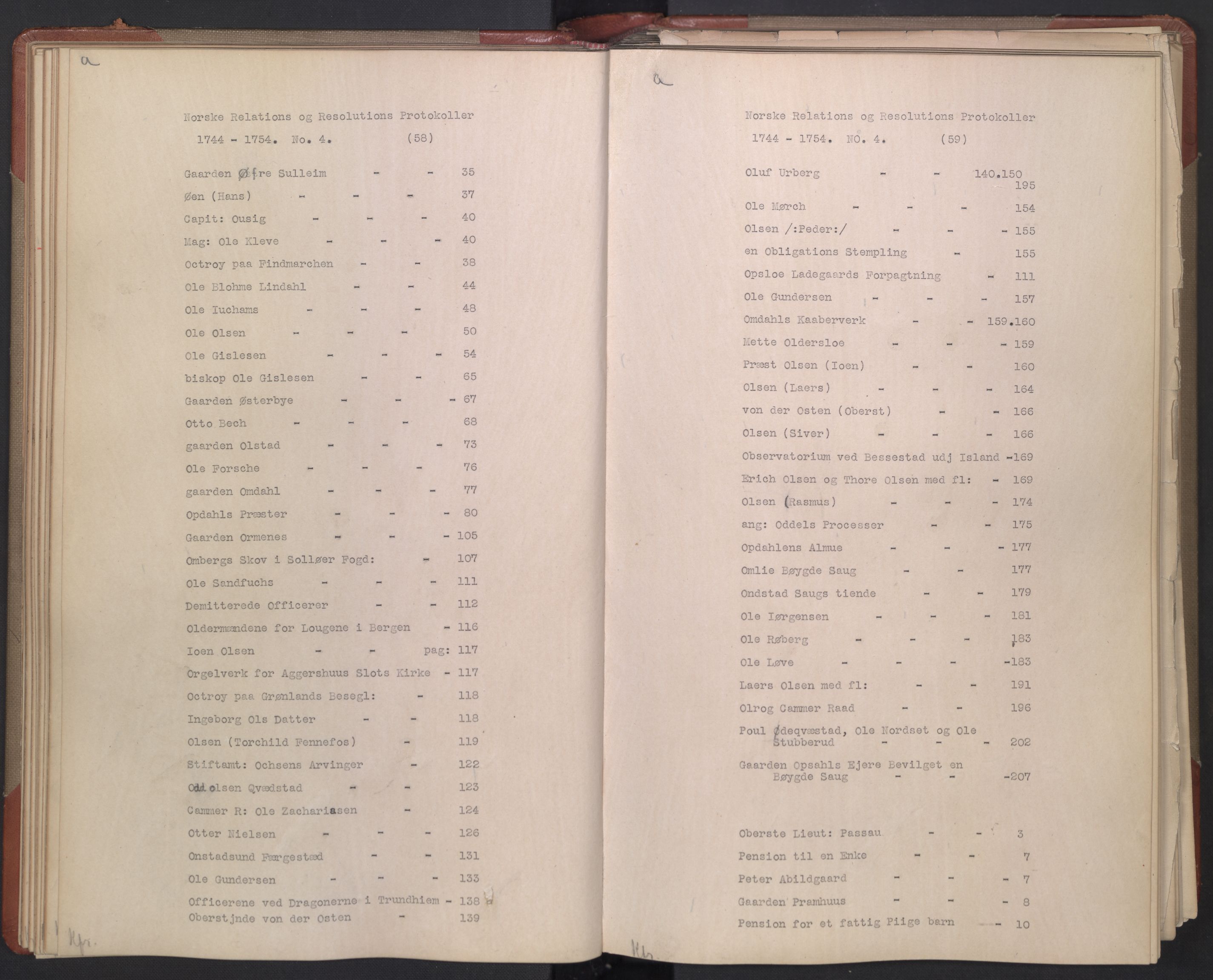 Avskriftsamlingen, AV/RA-EA-4022/F/Fb/L0118: Registratur over norske Relasjons- og resolusjonsprotokoller, 1744-1754, p. 33