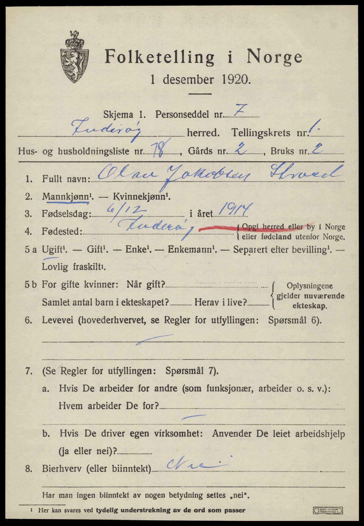 SAT, 1920 census for Inderøy, 1920, p. 1811