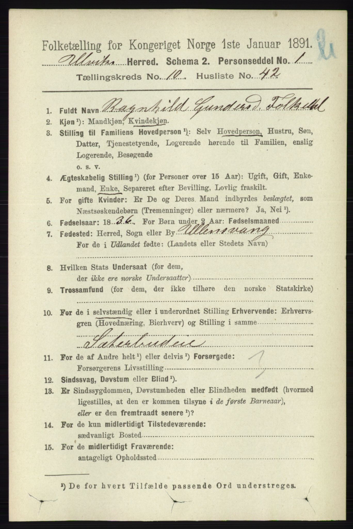 RA, 1891 census for 1233 Ulvik, 1891, p. 3425