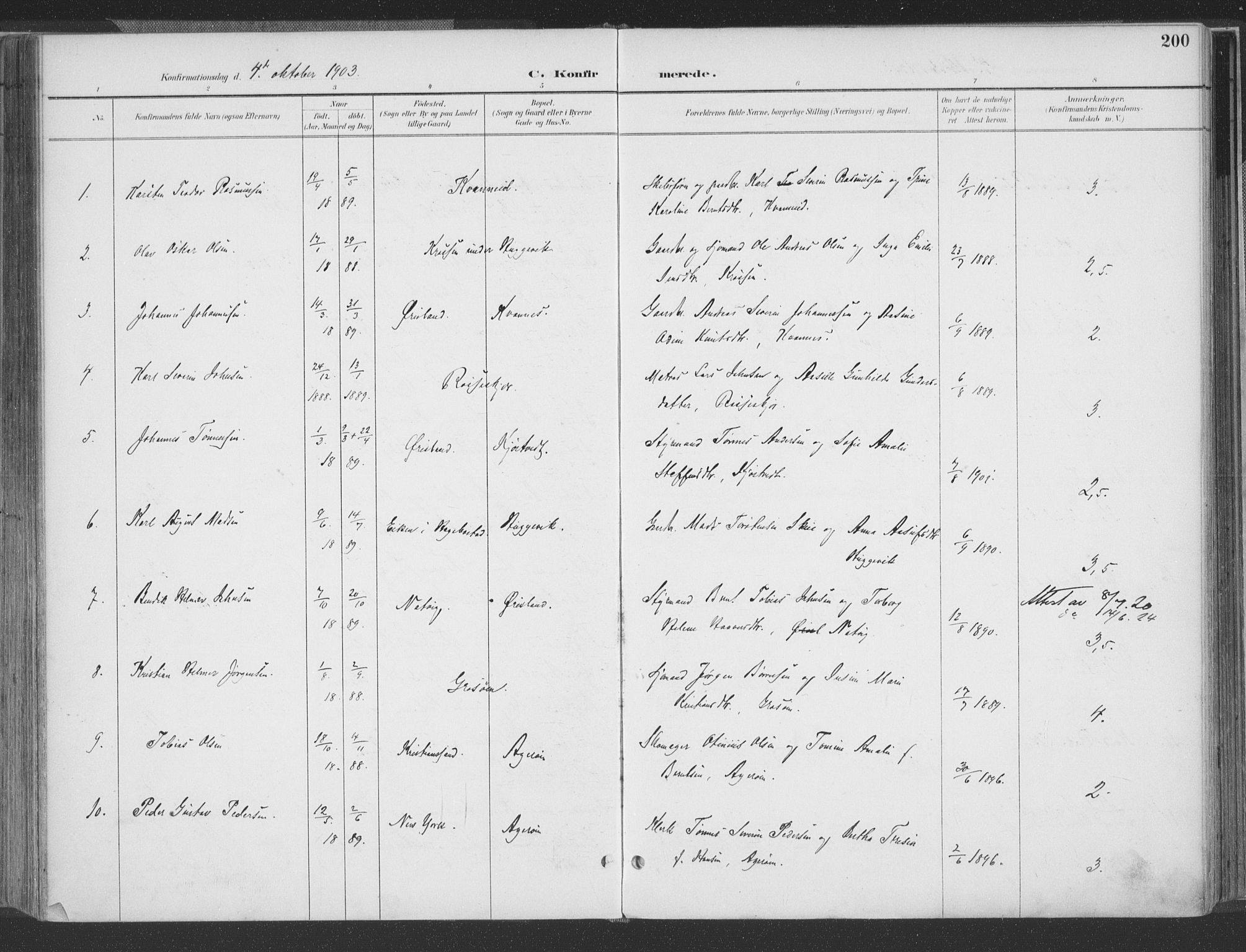Høvåg sokneprestkontor, AV/SAK-1111-0025/F/Fa/L0006: Parish register (official) no. A 6, 1894-1923, p. 200