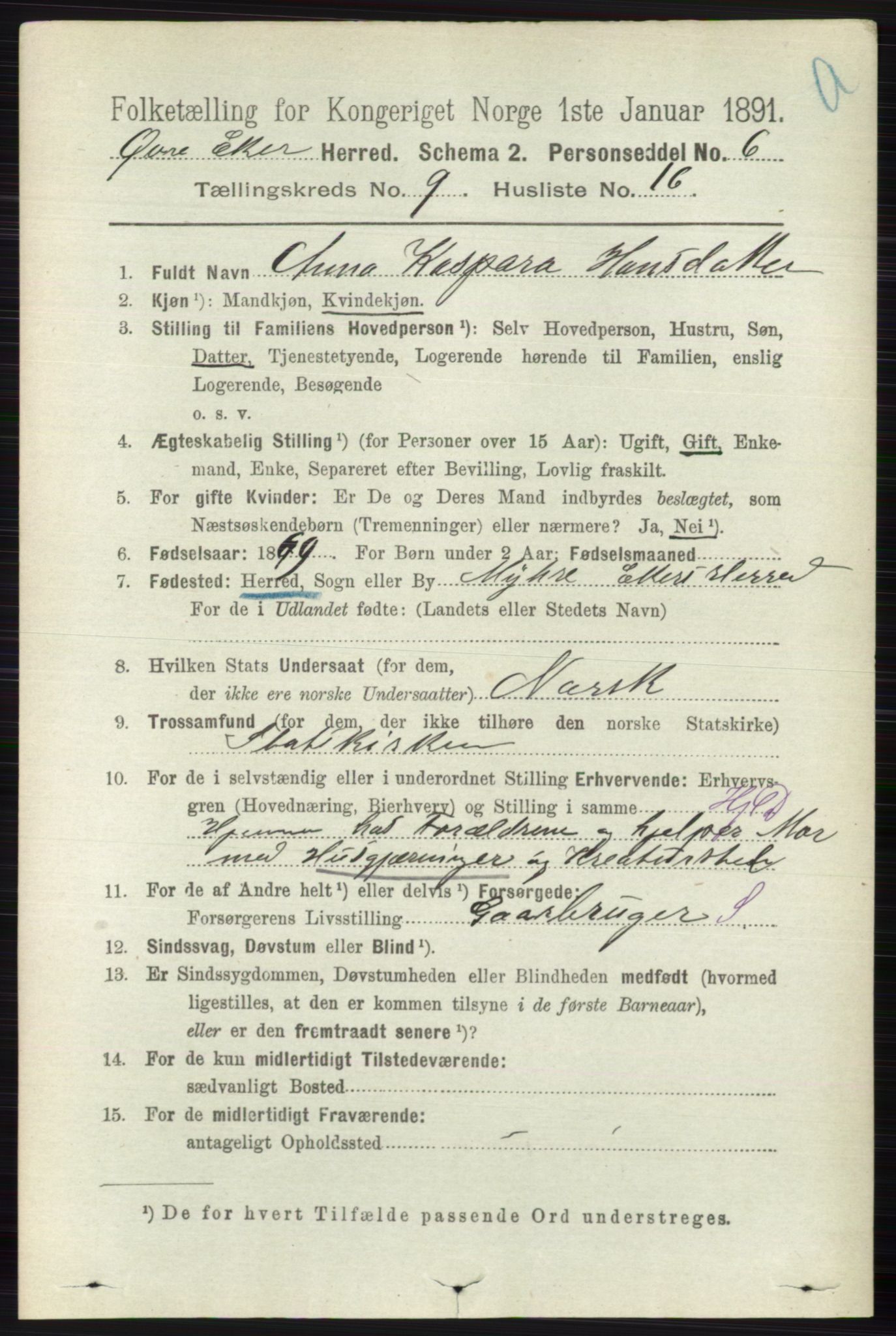 RA, 1891 census for 0624 Øvre Eiker, 1891, p. 3722