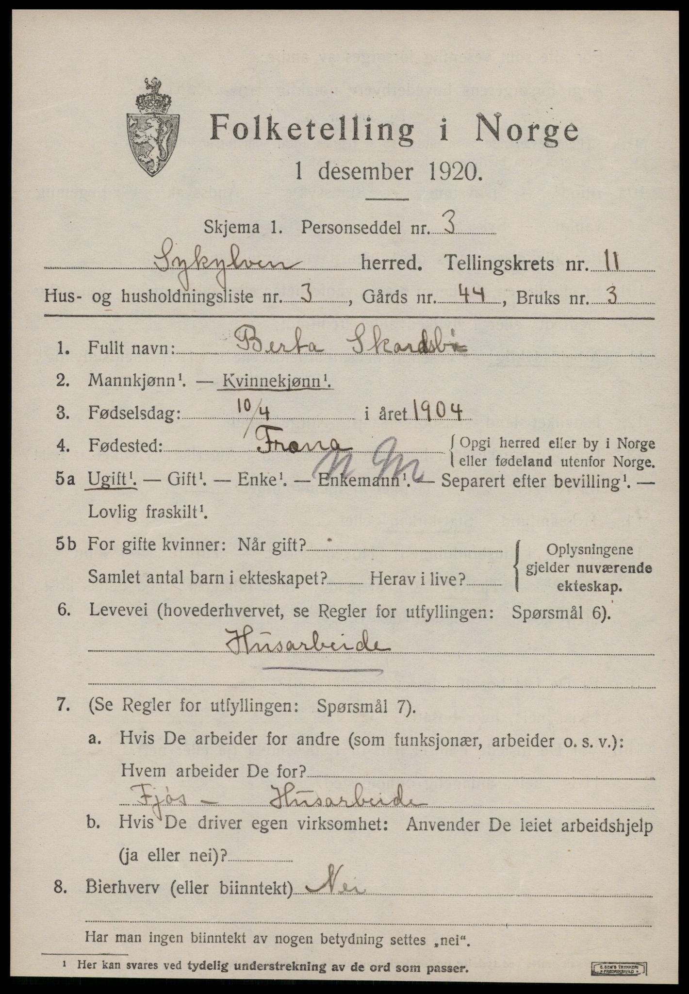 SAT, 1920 census for Sykkylven, 1920, p. 5437