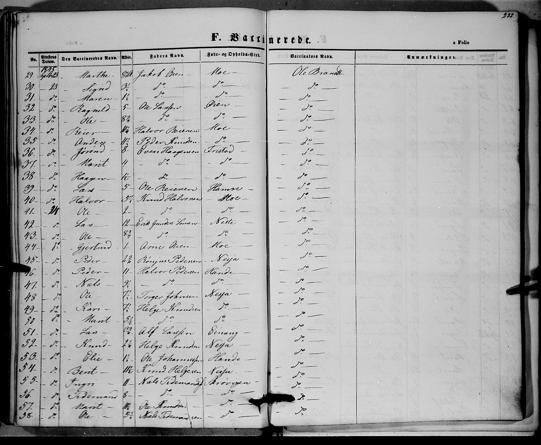 Vestre Slidre prestekontor, AV/SAH-PREST-136/H/Ha/Haa/L0001: Parish register (official) no. 1, 1844-1855, p. 232