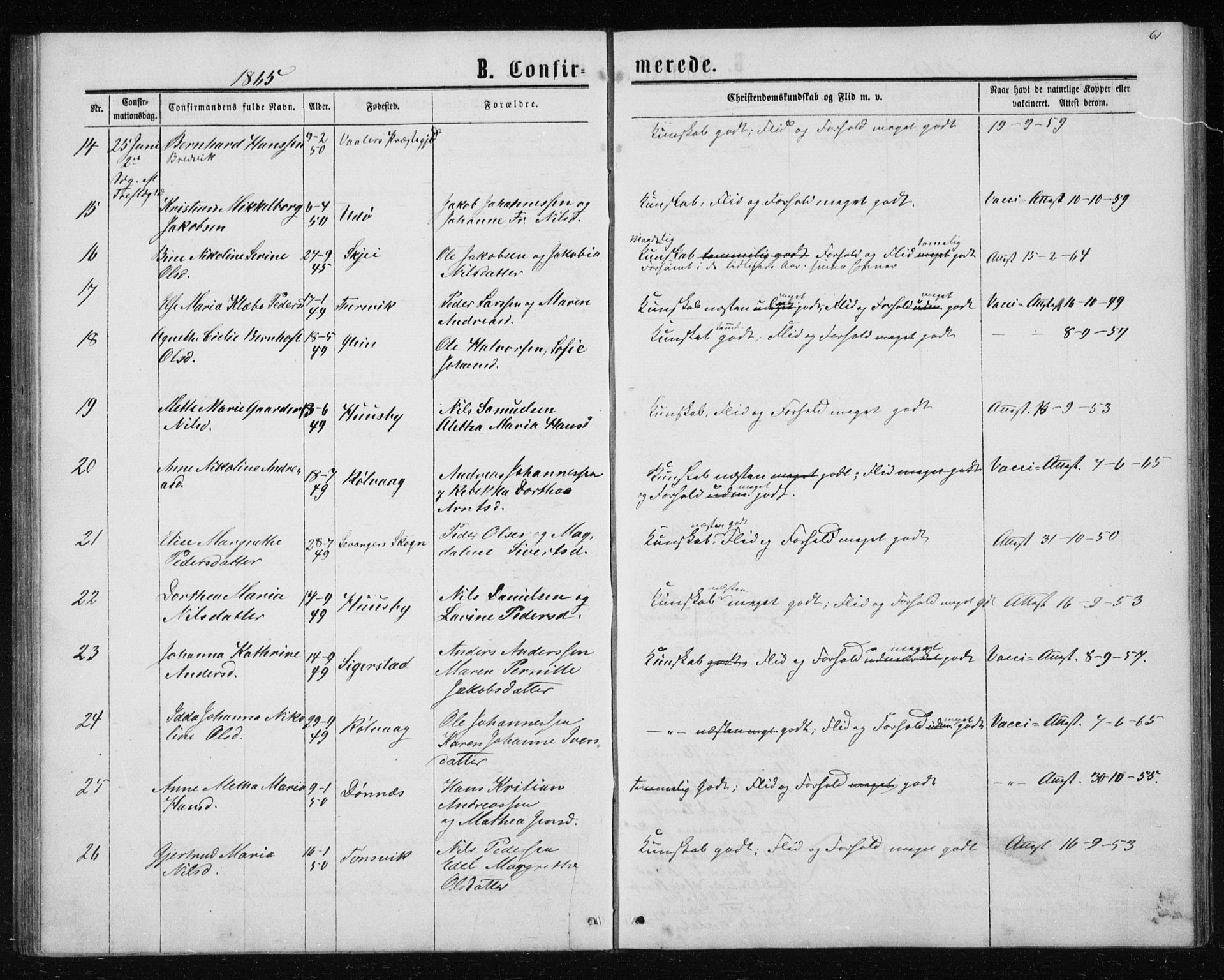 Ministerialprotokoller, klokkerbøker og fødselsregistre - Nordland, AV/SAT-A-1459/835/L0531: Parish register (copy) no. 835C03, 1865-1877, p. 61