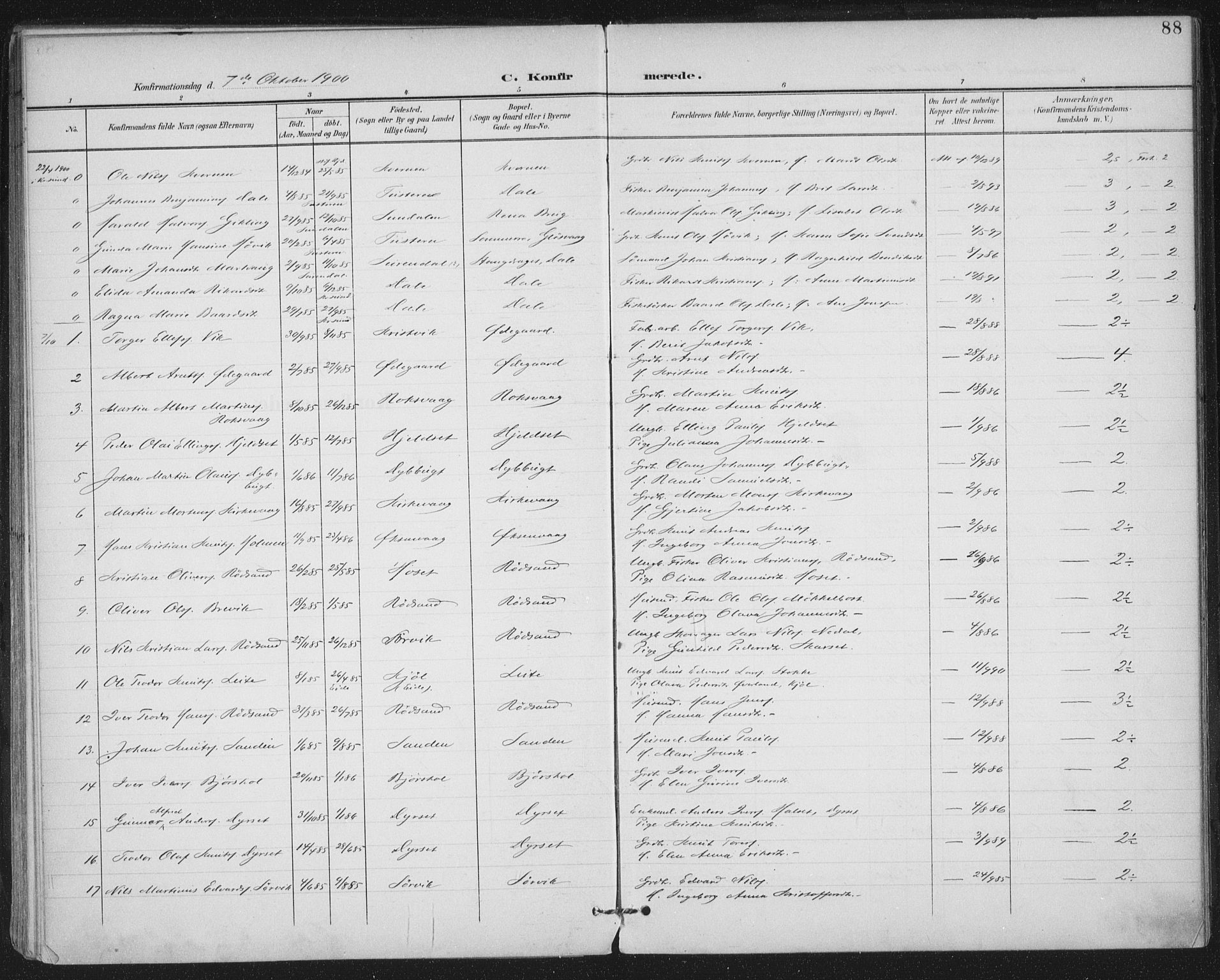 Ministerialprotokoller, klokkerbøker og fødselsregistre - Møre og Romsdal, AV/SAT-A-1454/569/L0820: Parish register (official) no. 569A06, 1900-1911, p. 88