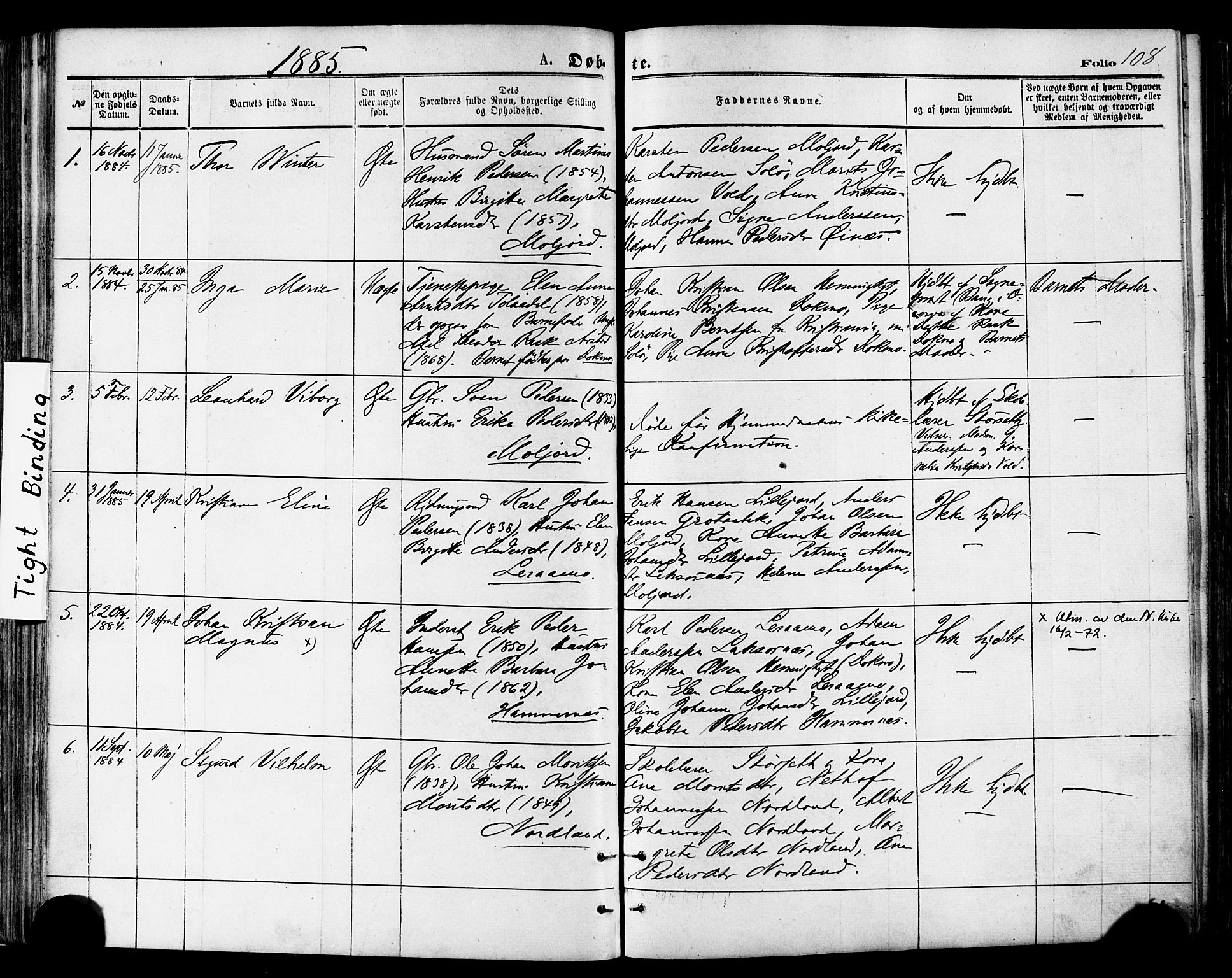 Ministerialprotokoller, klokkerbøker og fødselsregistre - Nordland, AV/SAT-A-1459/846/L0645: Parish register (official) no. 846A03, 1872-1886, p. 108