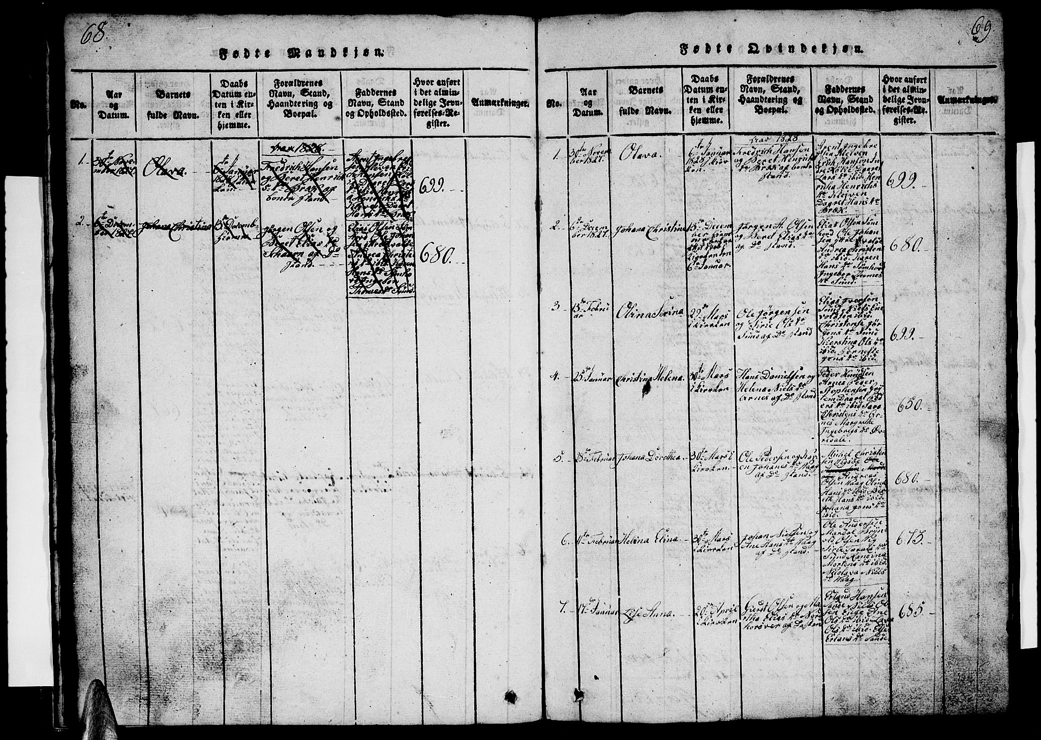 Ministerialprotokoller, klokkerbøker og fødselsregistre - Nordland, SAT/A-1459/812/L0186: Parish register (copy) no. 812C04, 1820-1849, p. 68-69