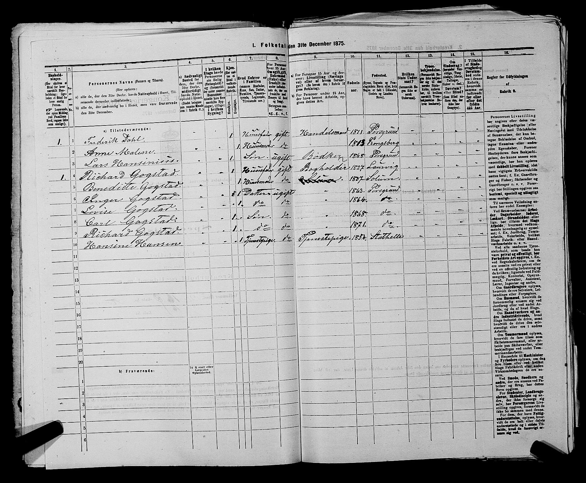 SAKO, 1875 census for 0805P Porsgrunn, 1875, p. 329