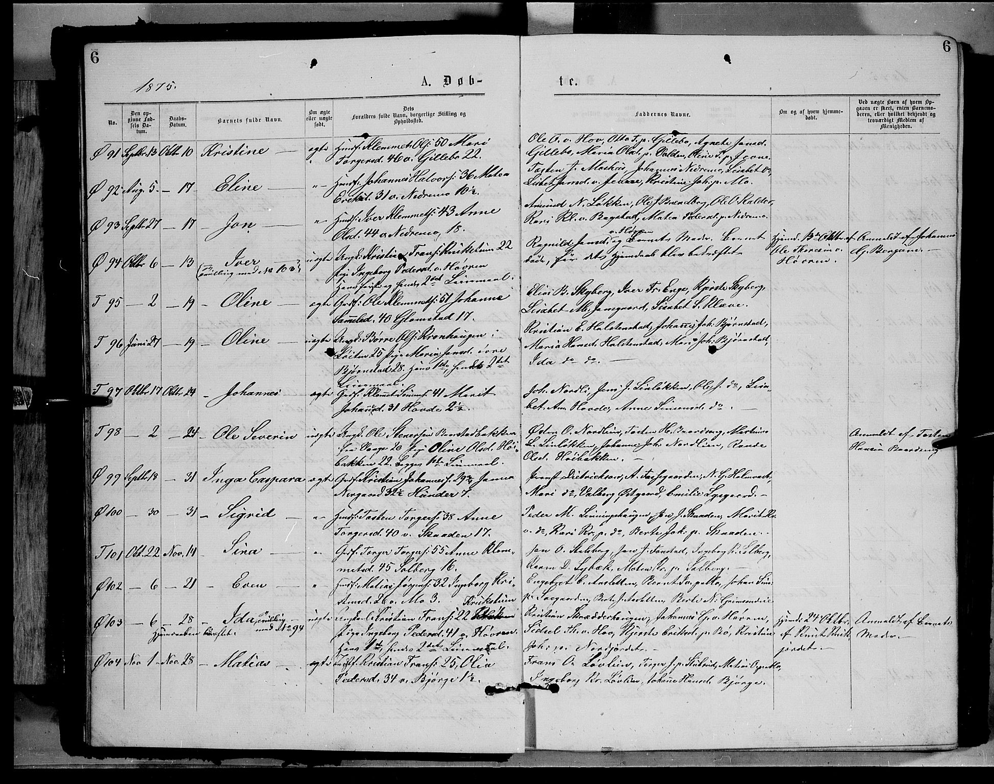 Øyer prestekontor, AV/SAH-PREST-084/H/Ha/Haa/L0007: Parish register (official) no. 7, 1875-1878, p. 6