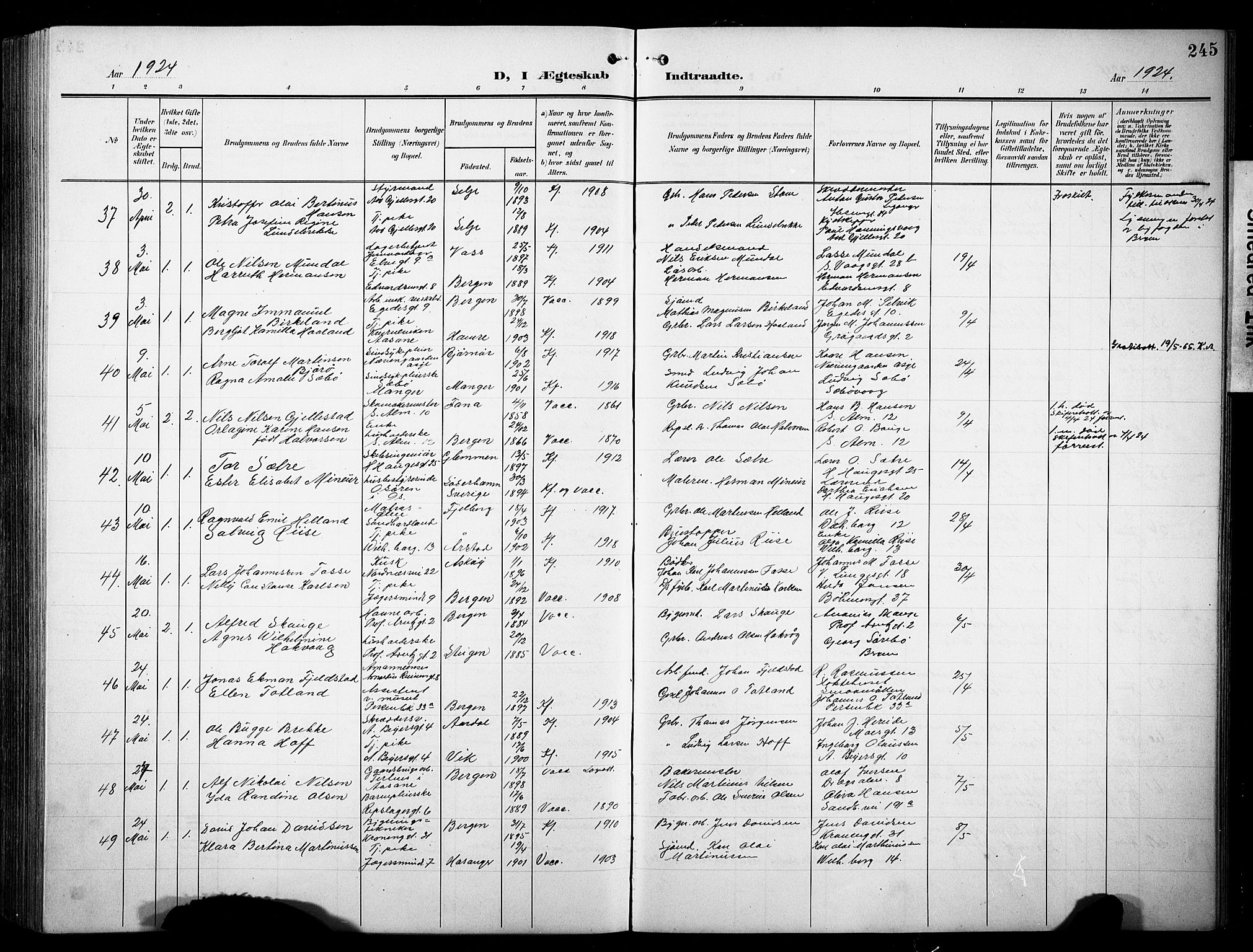 Sandviken Sokneprestembete, AV/SAB-A-77601/H/Hb/L0014: Parish register (copy) no. D 1, 1902-1929, p. 245