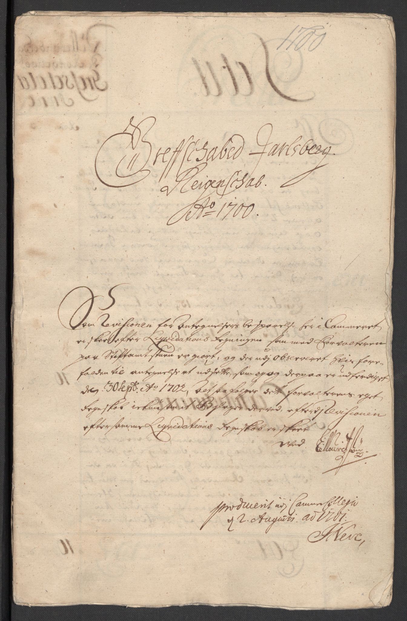 Rentekammeret inntil 1814, Reviderte regnskaper, Fogderegnskap, RA/EA-4092/R32/L1869: Fogderegnskap Jarlsberg grevskap, 1700-1701, p. 3