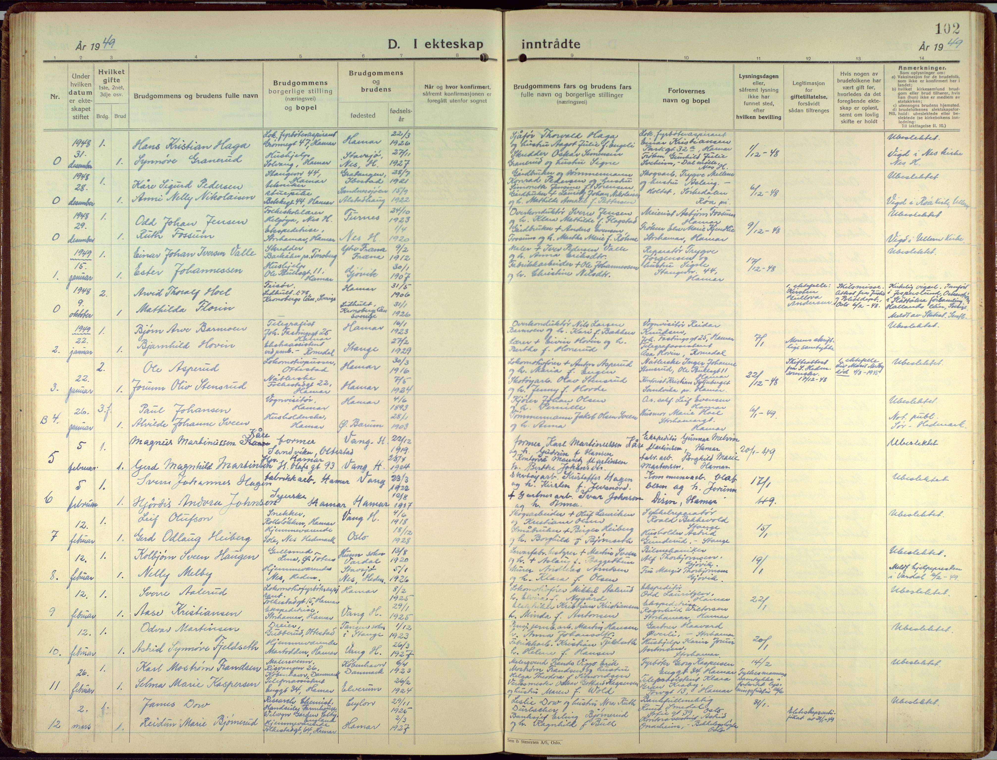 Hamar prestekontor, AV/SAH-DOMPH-002/H/Ha/Haa/L0006: Parish register (official) no. 6, 1931-1953, p. 102