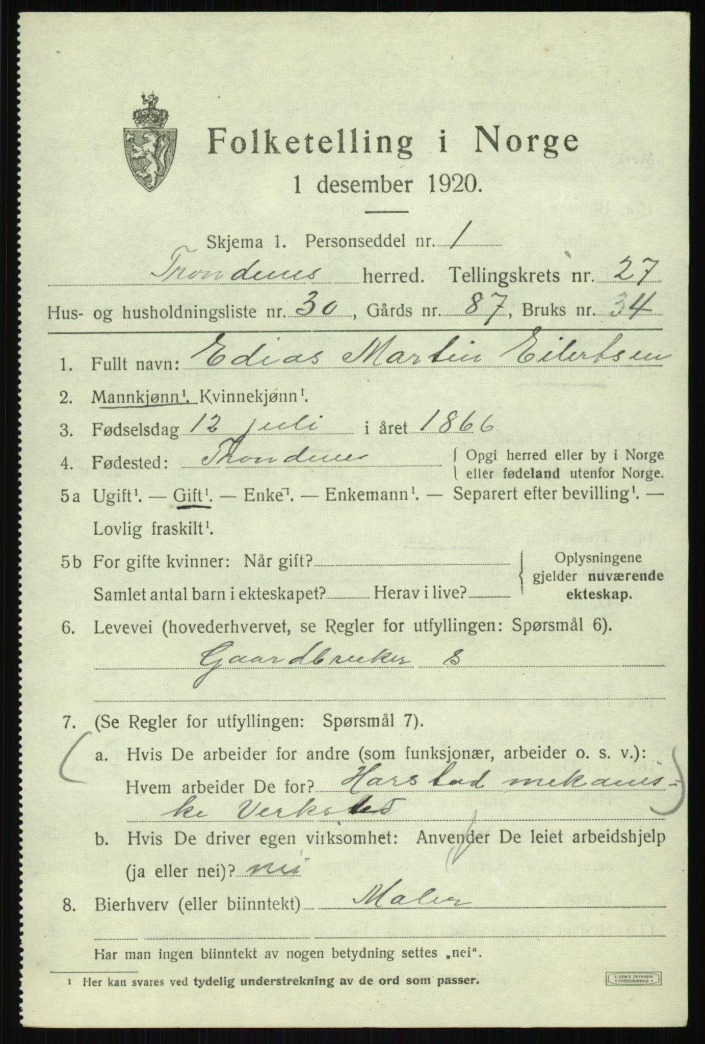 SATØ, 1920 census for Trondenes, 1920, p. 19804