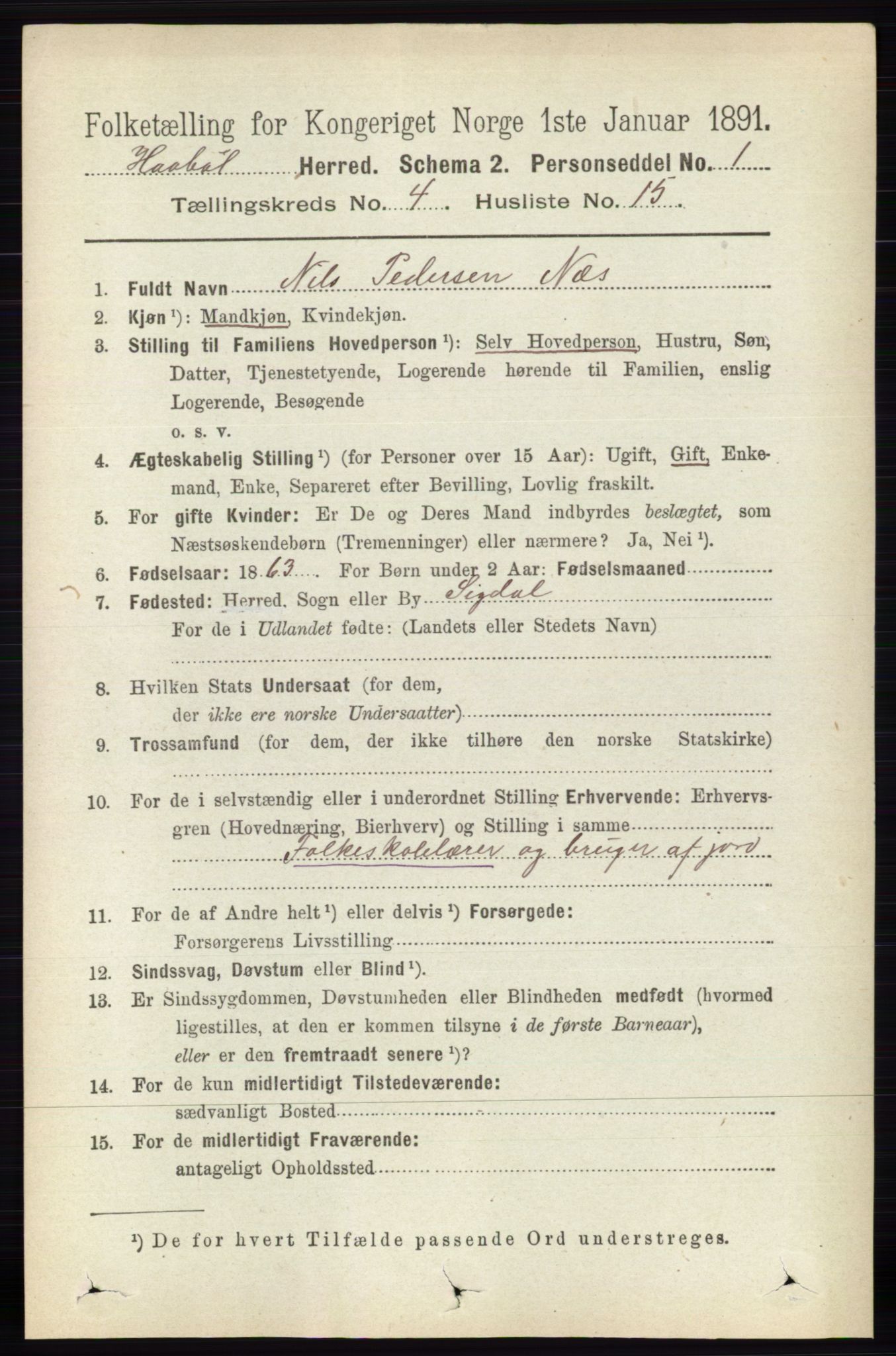 RA, 1891 census for 0138 Hobøl, 1891, p. 2499