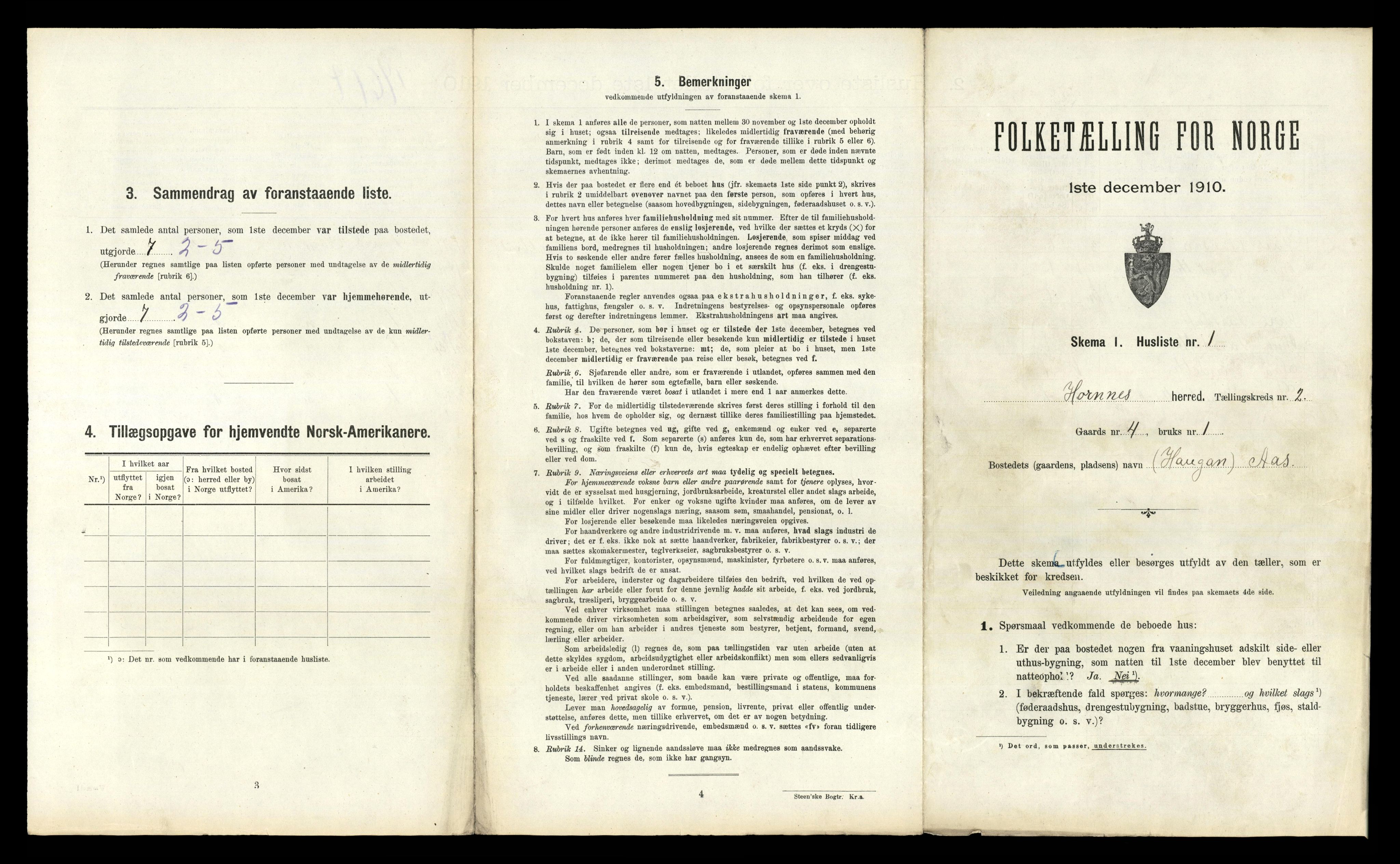 RA, 1910 census for Hornnes, 1910, p. 84