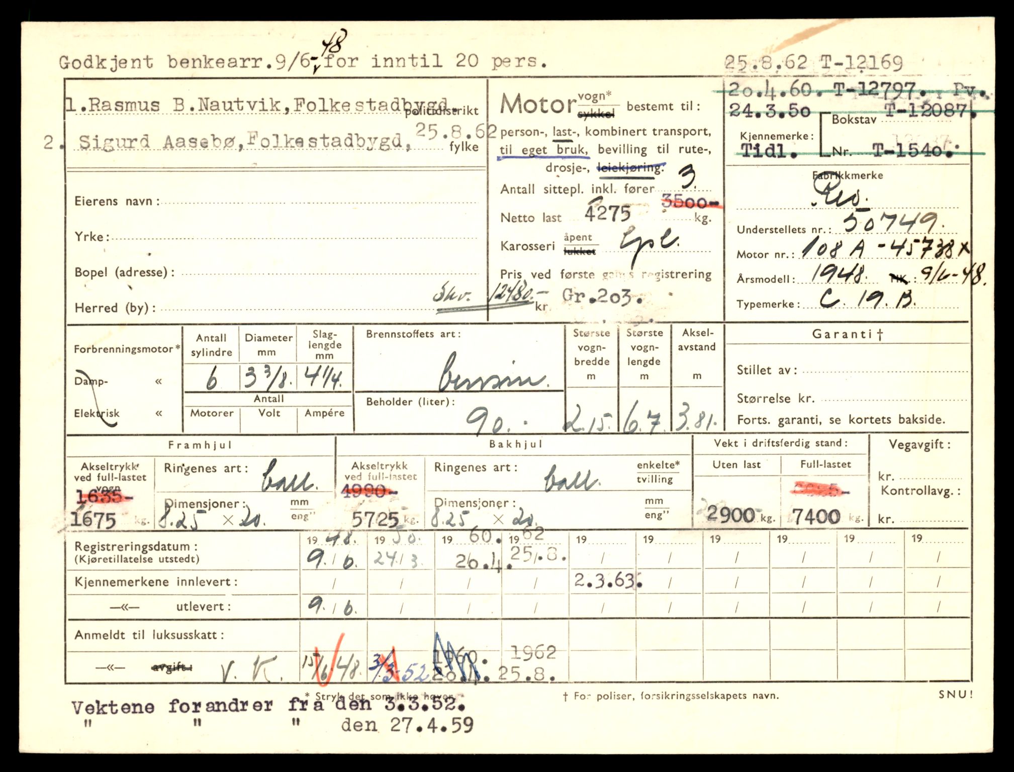 Møre og Romsdal vegkontor - Ålesund trafikkstasjon, AV/SAT-A-4099/F/Fe/L0033: Registreringskort for kjøretøy T 12151 - T 12474, 1927-1998, p. 415