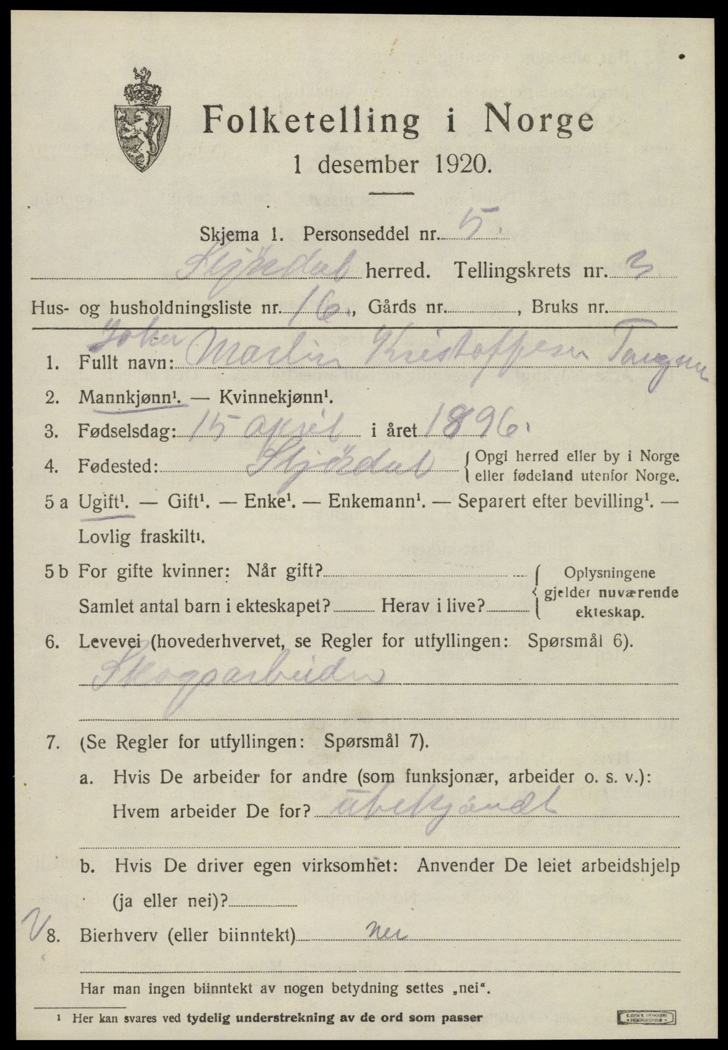 SAT, 1920 census for Stjørdal, 1920, p. 7308