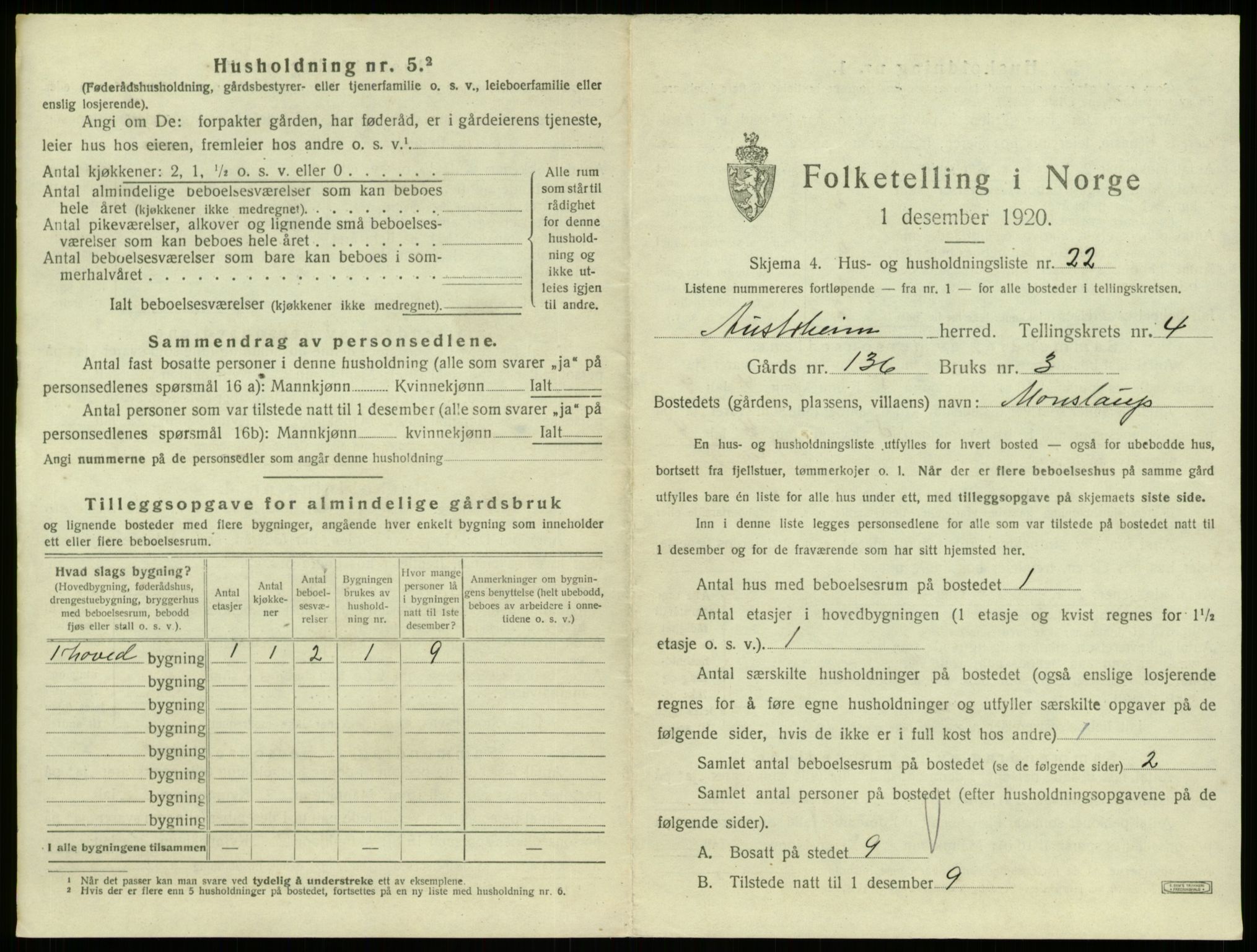 SAB, 1920 census for Austrheim, 1920, p. 236