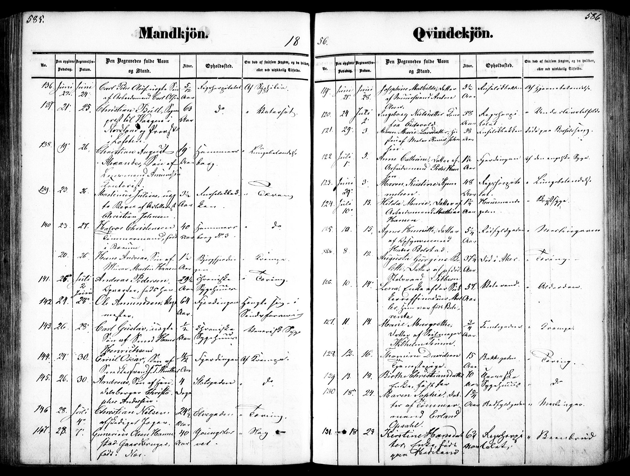 Oslo domkirke Kirkebøker, SAO/A-10752/F/Fa/L0025: Parish register (official) no. 25, 1847-1867, p. 585-586
