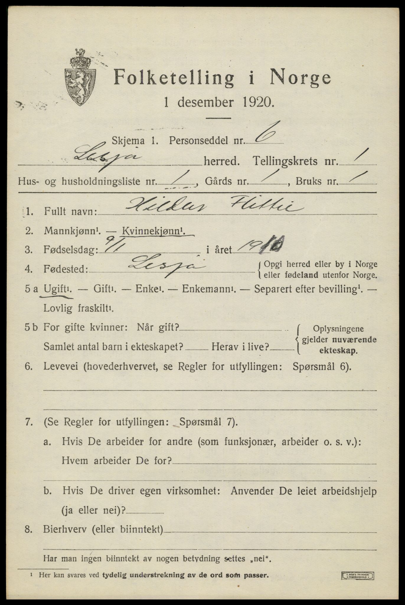 SAH, 1920 census for Lesja, 1920, p. 1056