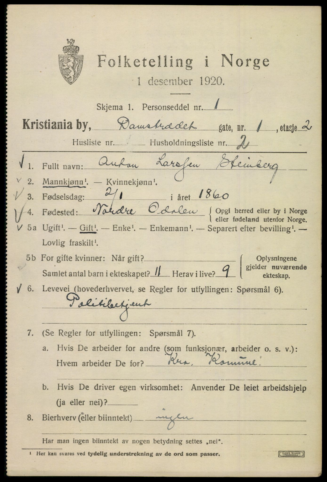 SAO, 1920 census for Kristiania, 1920, p. 193989