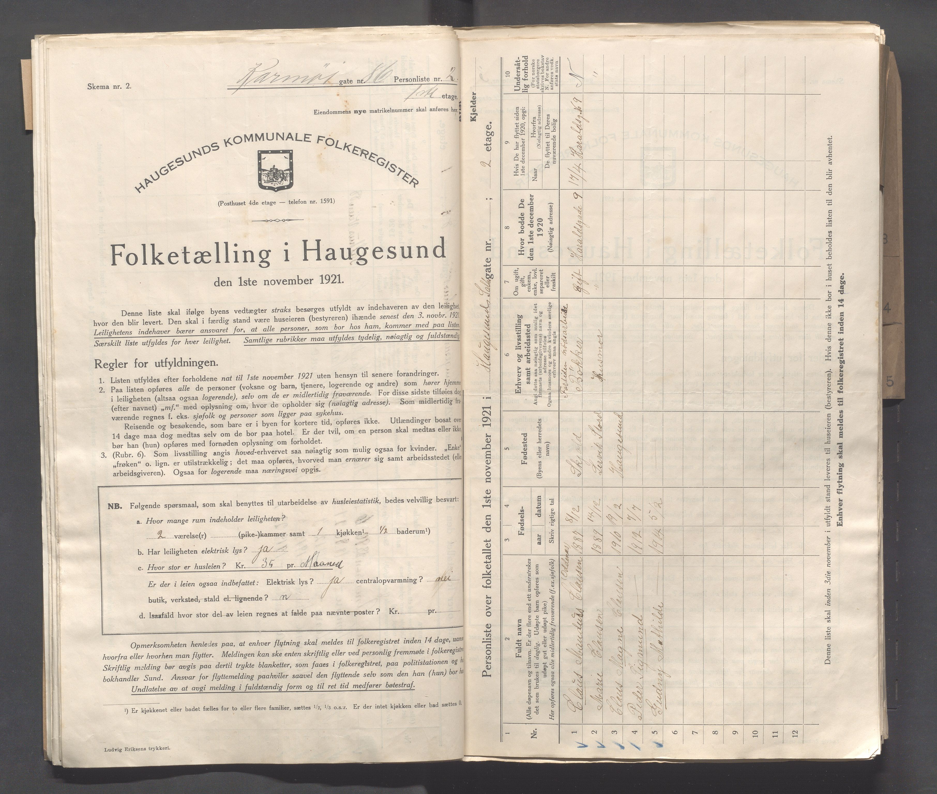 IKAR, Local census 1.11.1921 for Haugesund, 1921, p. 2652