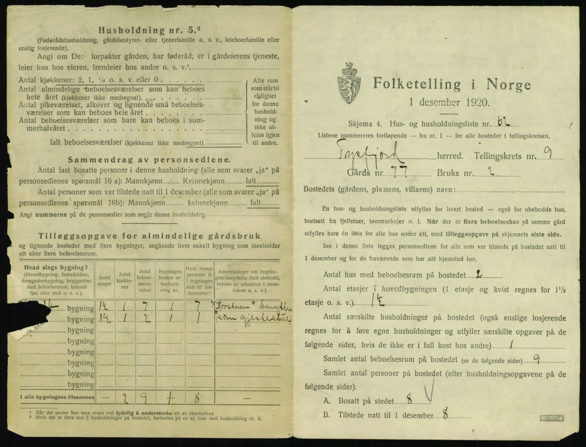 SAT, 1920 census for Tysfjord, 1920, p. 939