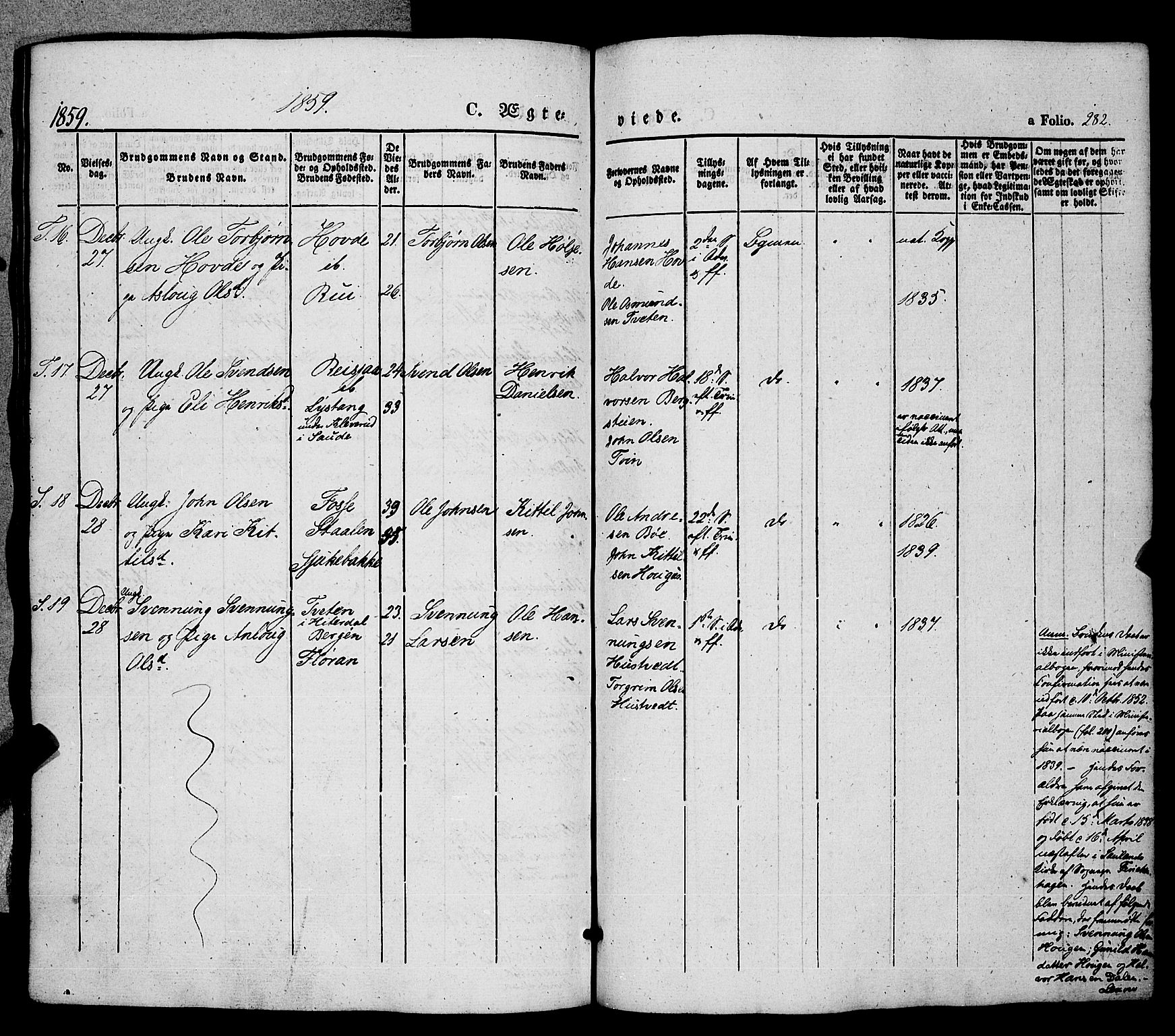 Hjartdal kirkebøker, AV/SAKO-A-270/F/Fa/L0008: Parish register (official) no. I 8, 1844-1859, p. 282