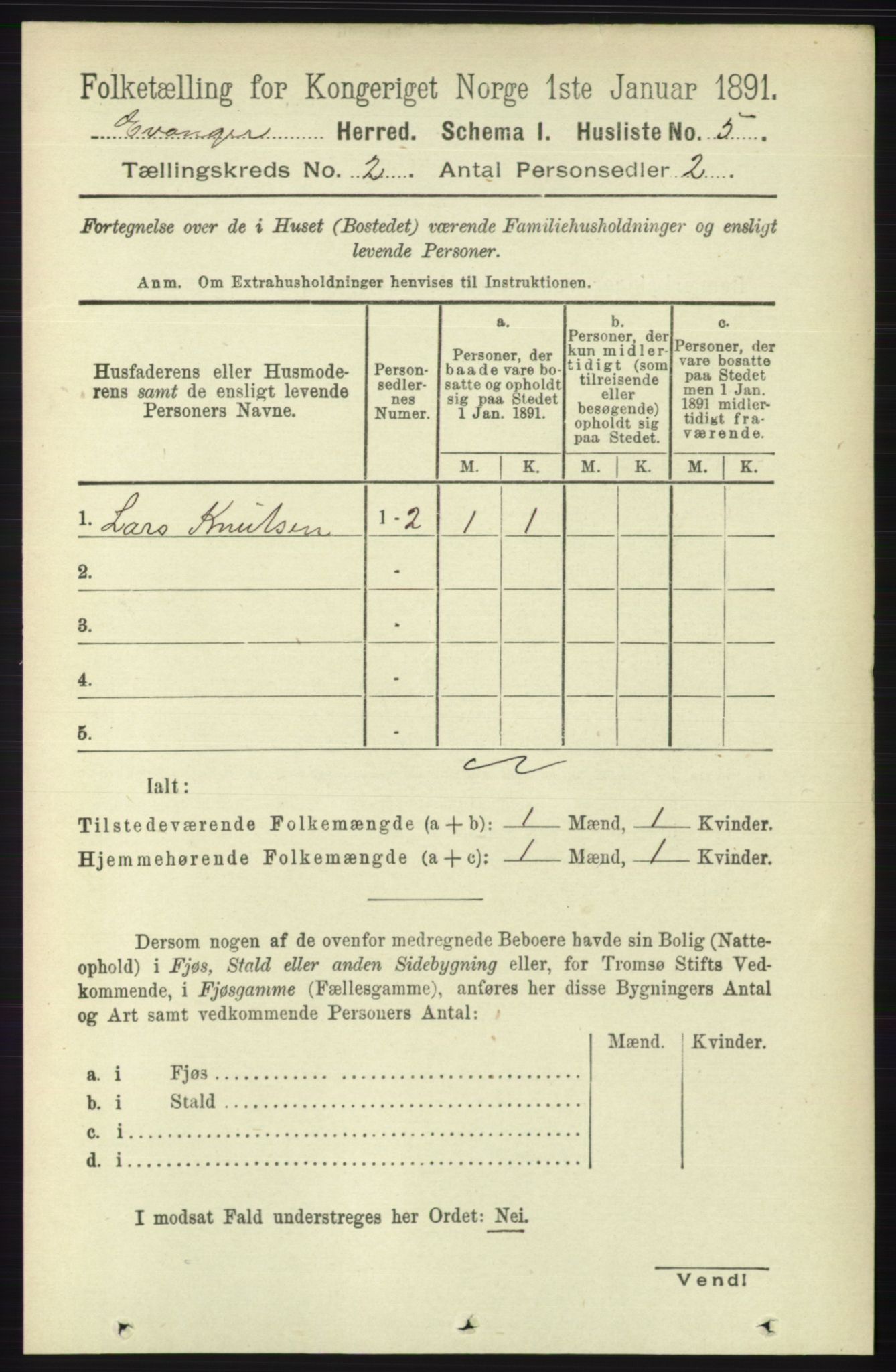 RA, 1891 census for 1237 Evanger, 1891, p. 259